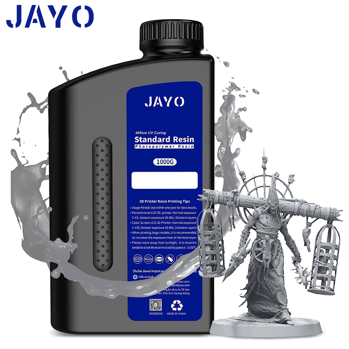 JAYO 10KG 405nm Standard/ABS-Like/Water Washable UV-Curing Resin 4K 8K LCD SLA