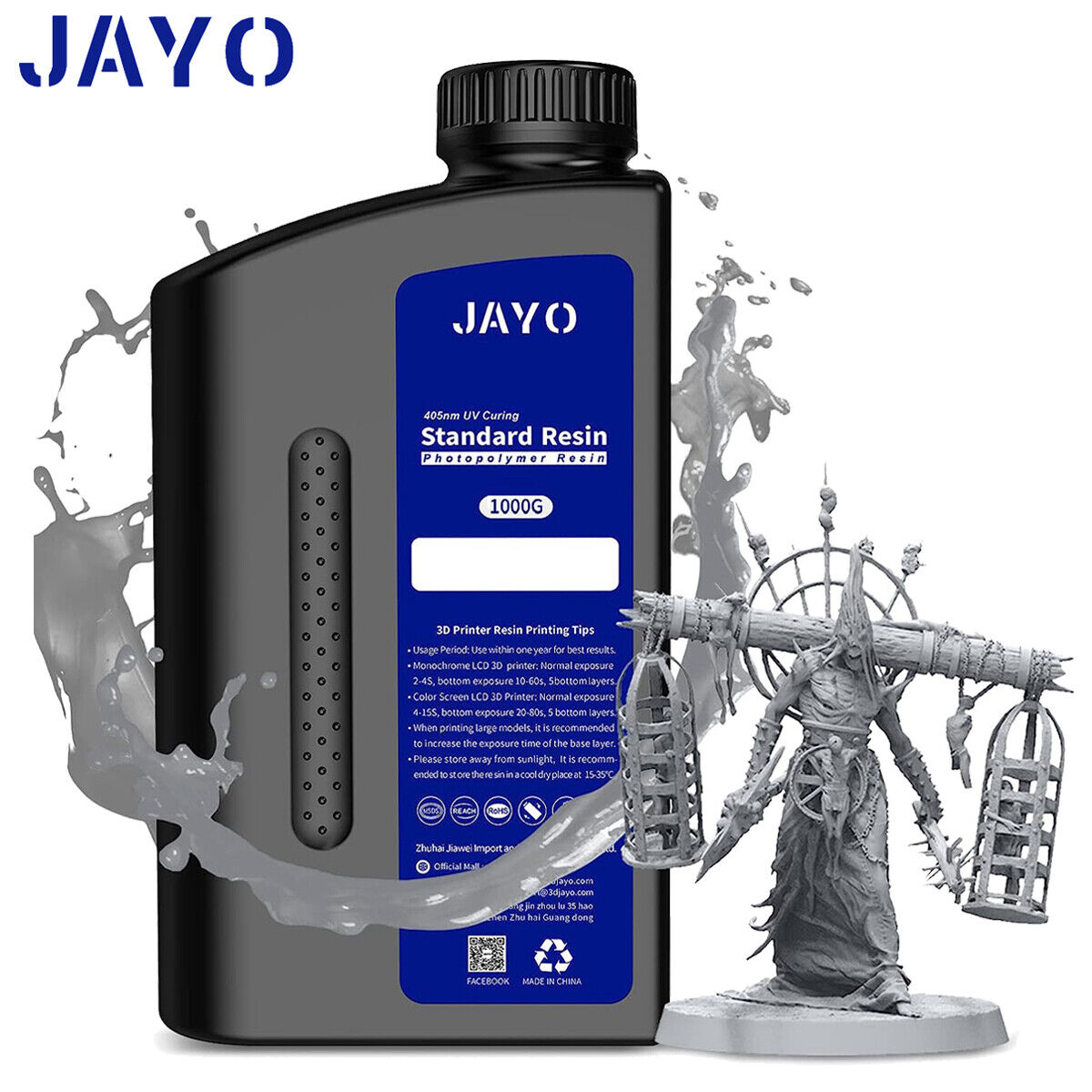 JAYO 10KG Photopolymer Resin/Water Washable/ABS-Like/Plant-Based UV LCD Resin 