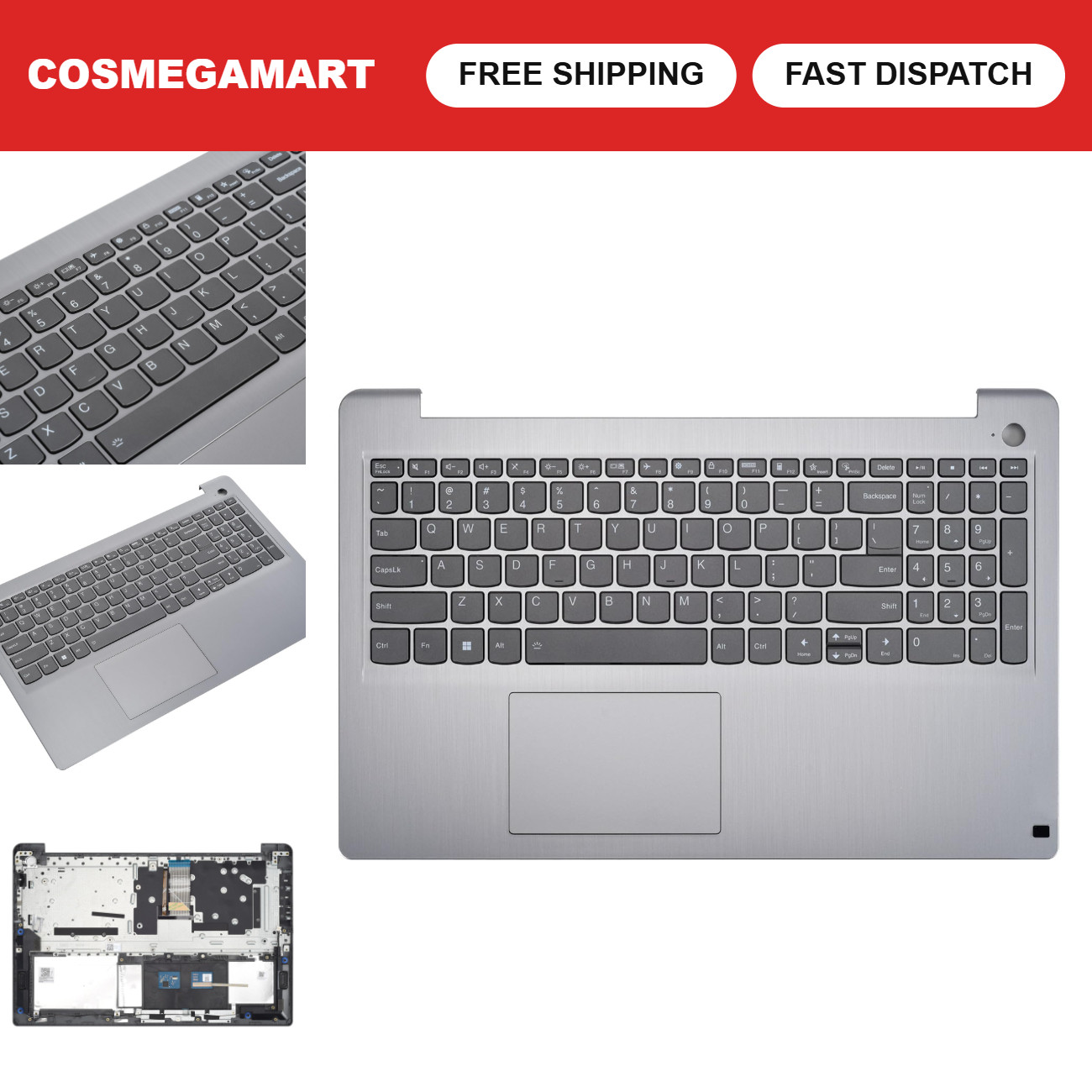 Replacement Upper Case Palmrest for 15.6'' Laptop, Backlit Keyboard & Touchpad,