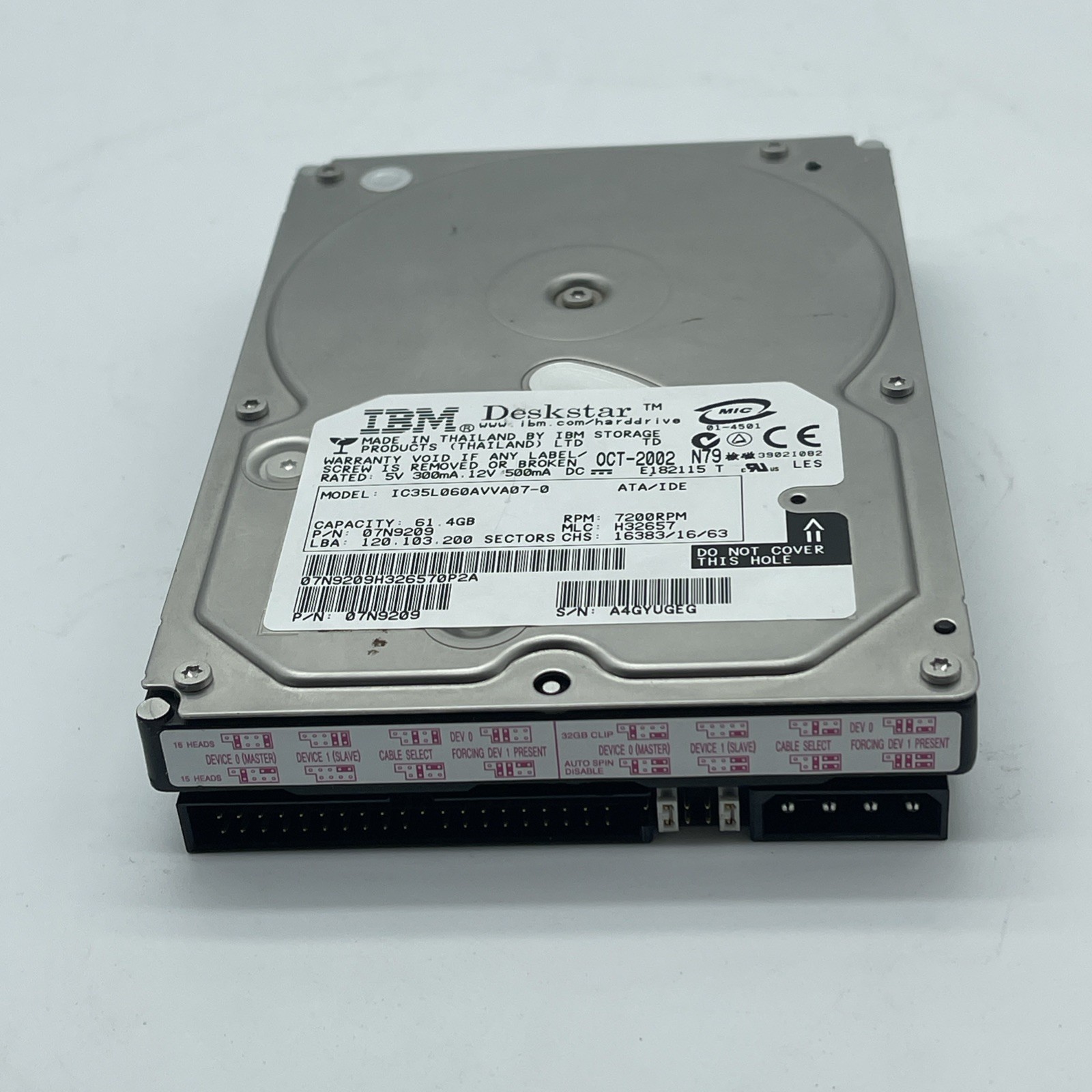 IBM Deskstar IC35L060AVVA07-0 61.4 GB, IDE-ATA/100, 3.5" Hard Drive Tested(1250)