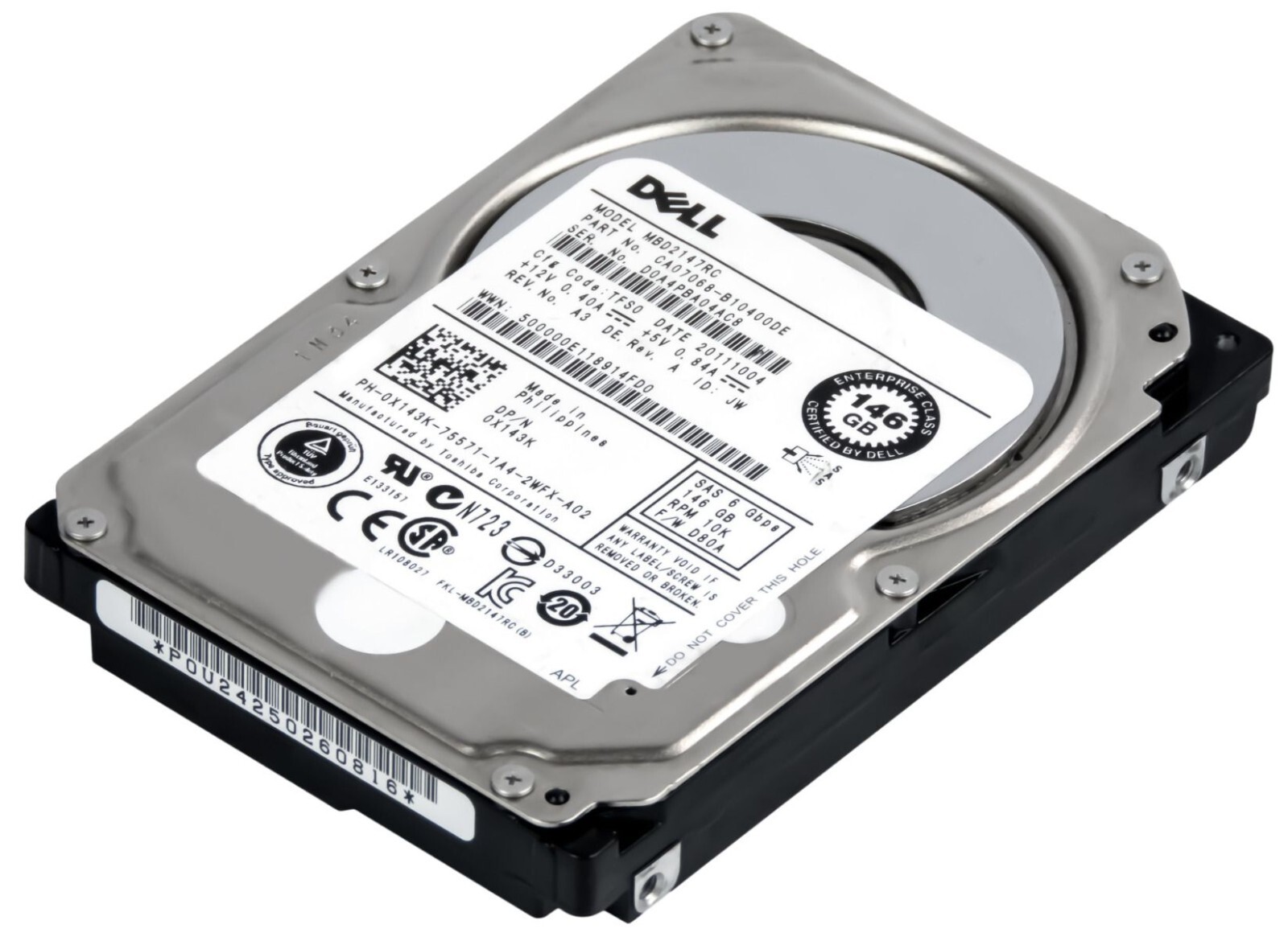 HARD DRIVE DELL 0X143K MBD2147RC 146GB 10000RPM 16MB SAS-2 2.5"