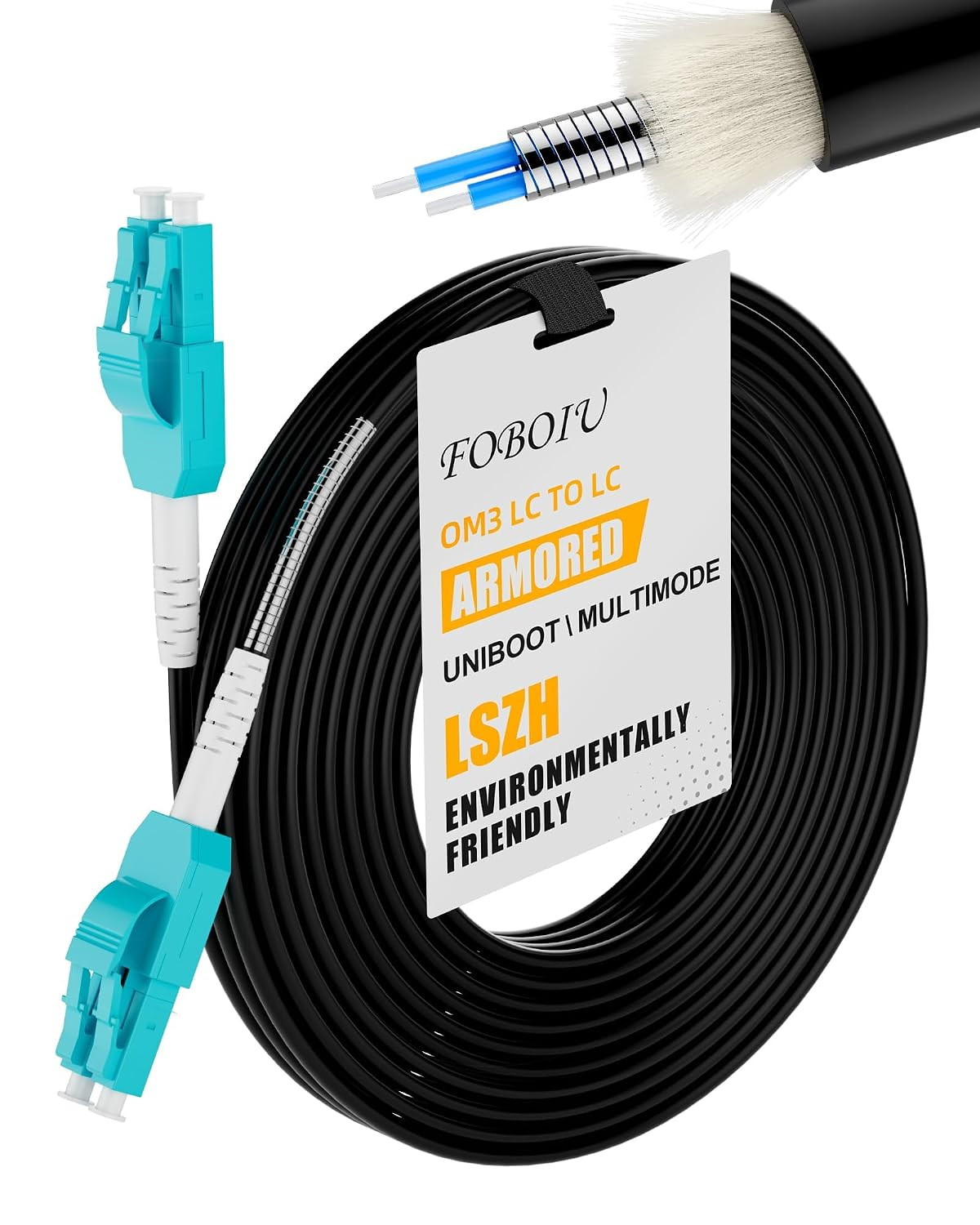 Uniboot OM3 LC to LC Fiber Patch Cable 15M/50FT, Outdoor Multimode Duplex | Armo