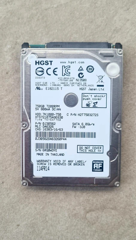 HGST 750Gb 2.5" Sata III HTS721075A9E630 32Mb 7200Rpm Hard Drive