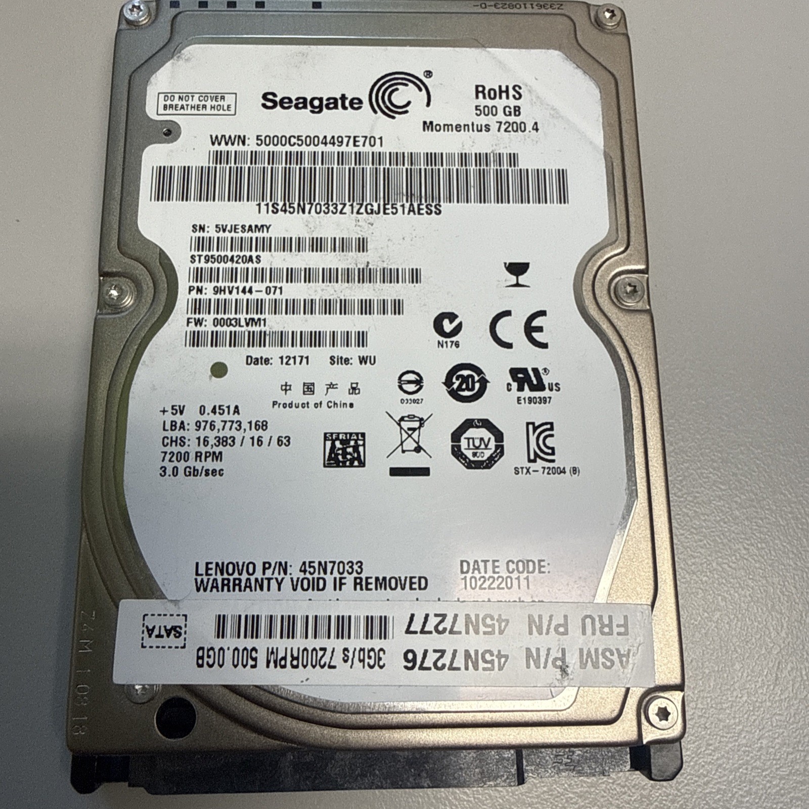 Seagate Momentus ST9500420AS 7200RPM 500GB 2.5" SATAII Laptop Hard Drive