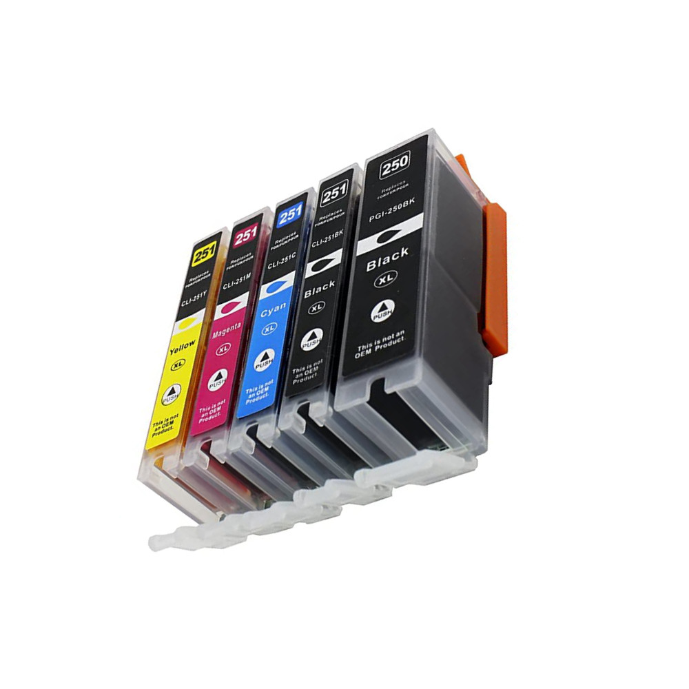 5PK New Hi-Yield Ink For Canon PGI250 XL BK CLI251 XL BK/C/M/Y Pixma MG5420 6320