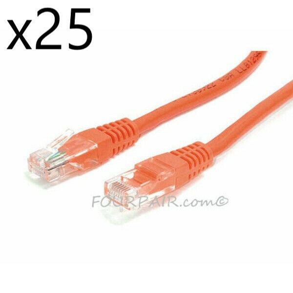 25 Pack Lot 15ft CAT5e Ethernet Network LAN Router Patch Cable Cord Wire Orange