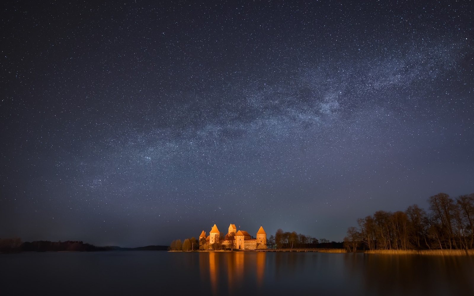 Landscape stars castle lake trakai island sky Custom Gaming Mat Desk