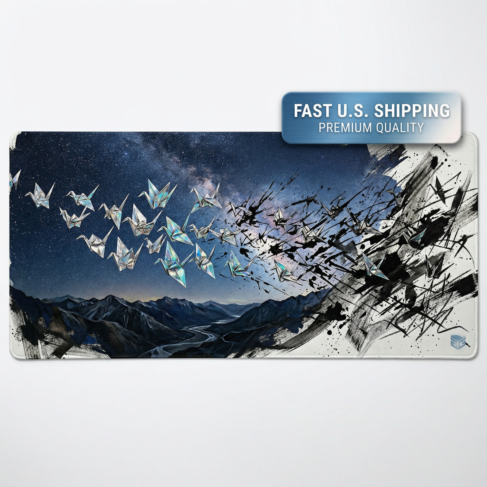Origami Cranes Starry Night Gaming Mouse Pad Extended Desk Mat 36x18 Abstract