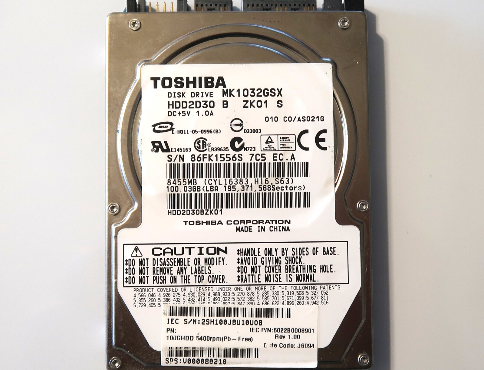 Toshiba MK1032GSX (HDD2D30 B ZK01 S) 010 C0/AS021G Sata 100gb 2.5" HDD China