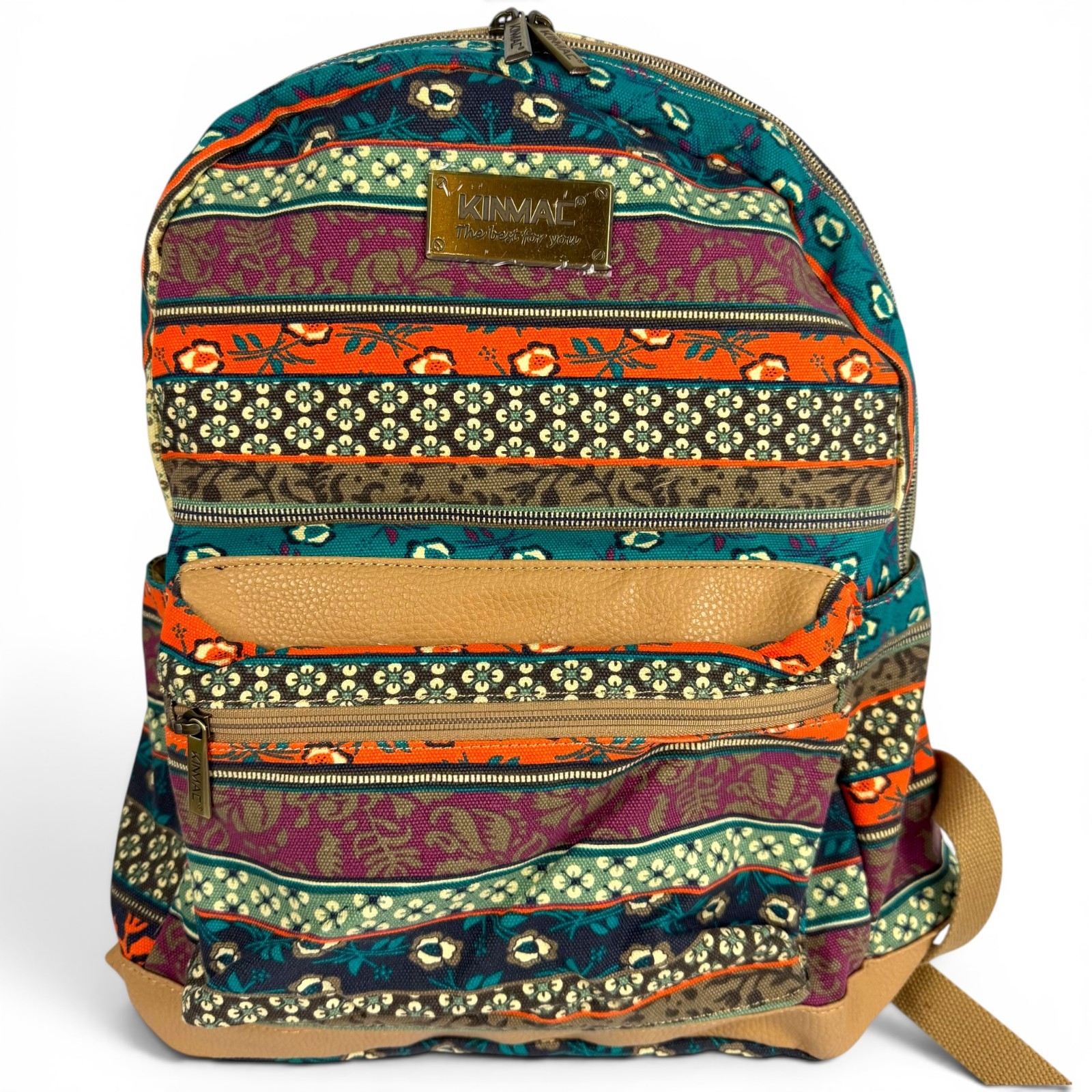 Kinmac Canvas & Leather Bohemian Laptop Backpack Cushioned Straps & USB, 16x14in