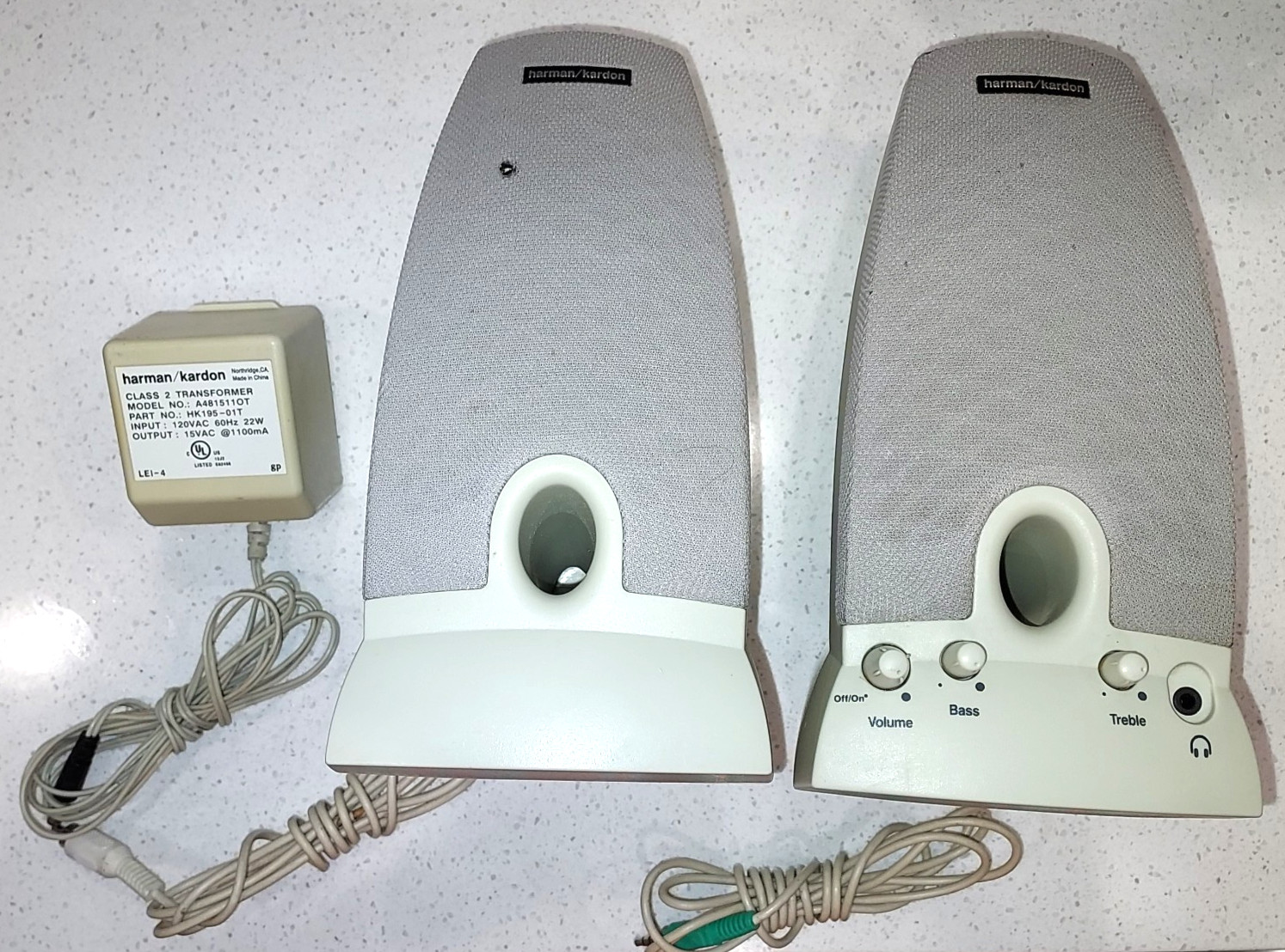 Harman/Kardon HK195 2.0 Powered Computer Speakers Beige Tested w/Power Supply