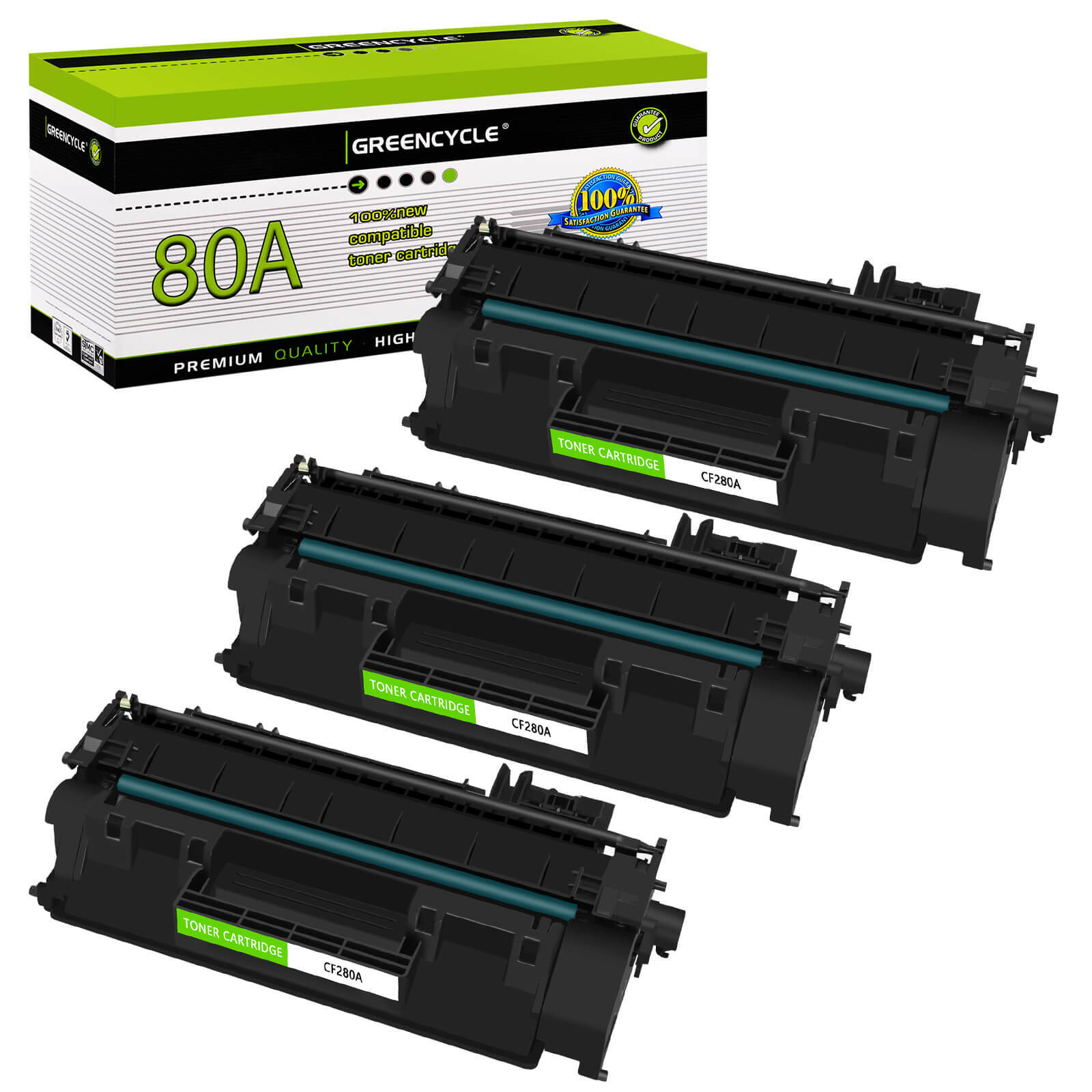 GREENCYCLE 3PK CF280A Toner Cartridge For HP 80a LaserJet Pro 400 M401n M425dn