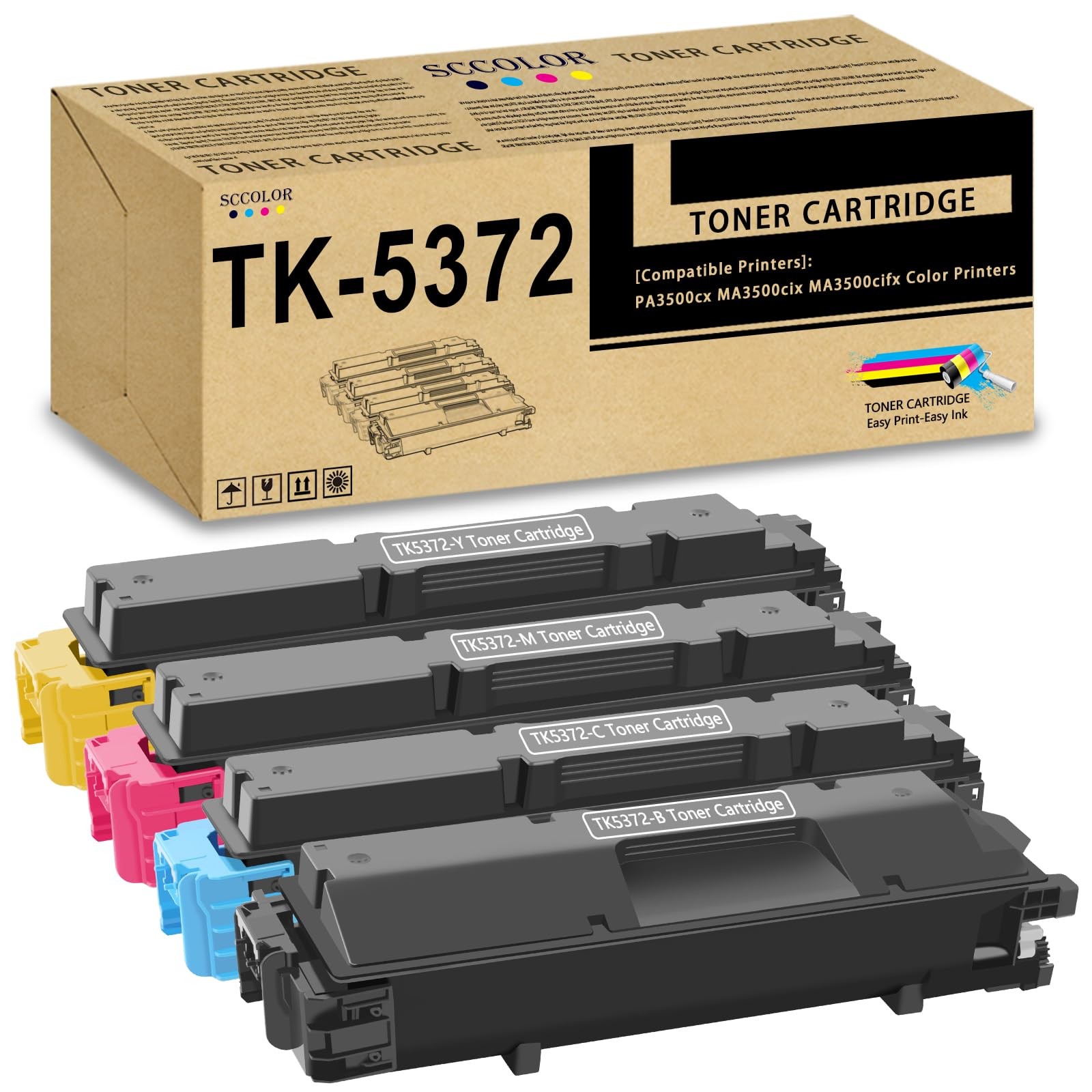 SCCOLOR TK-5372 TK5372 Toner Cartridge High Capacity 4Pack Compatible TK-5372K
