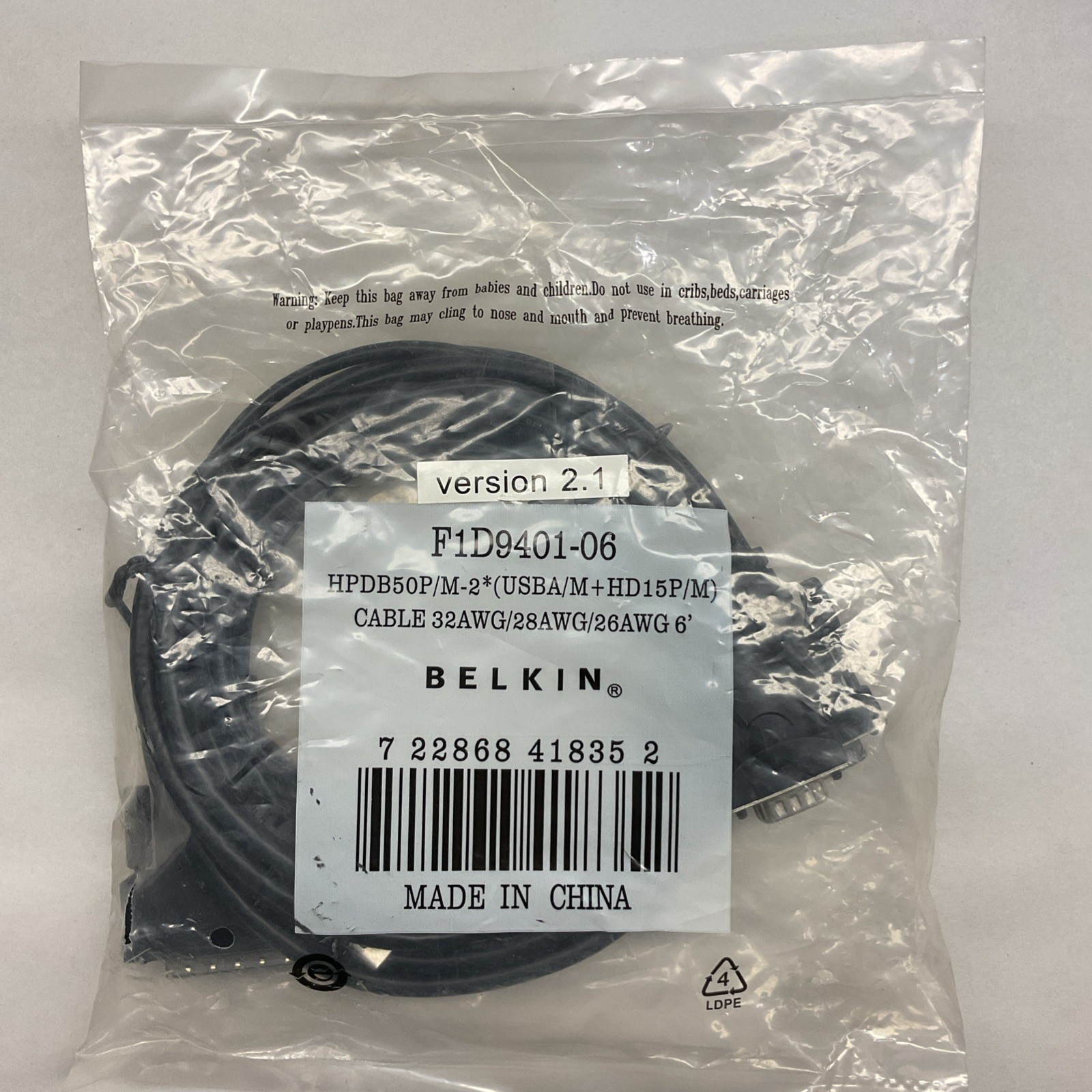 Belkin OmniView Series Dual-Port KVM Cable, 6 feet, USB/VGA - F1D9401-06 (V 2.1)