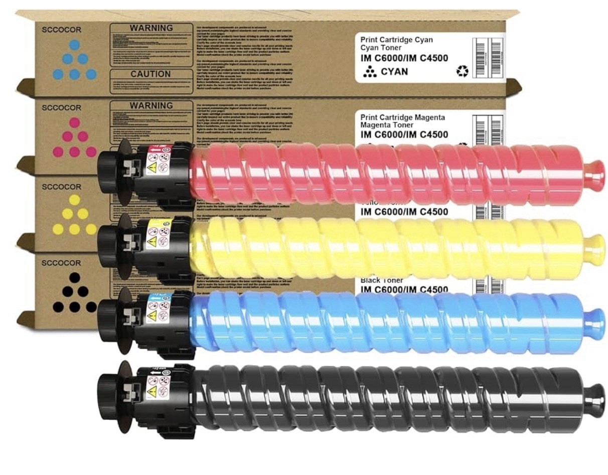 SCCOCOR CMYK Toner Cartridge Set Laser for Ricoh IM C6000 IM C4500. 4 Pk