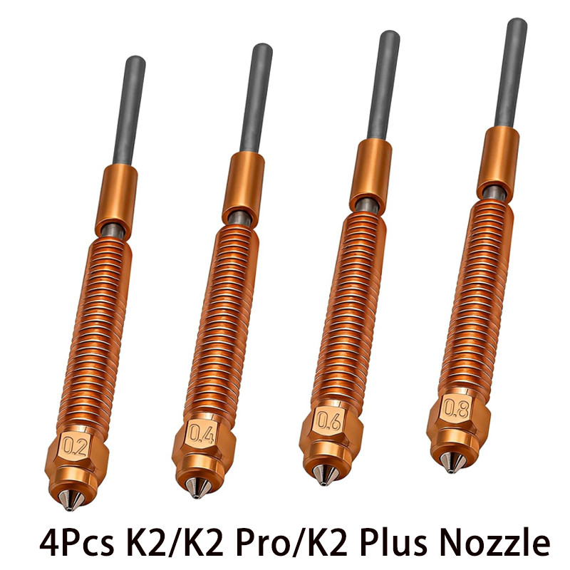 4Pcs K2/K2 Pro/K2 Plus Nozzle(0.2/0.4/0.6/0.8mm), Quick Swap High Flow Hardened