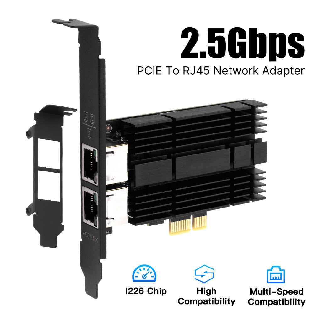 Dual Port RJ45 2.5G PCIe Intel I226 NIC, 2500Mbps Gaming Server Network Card