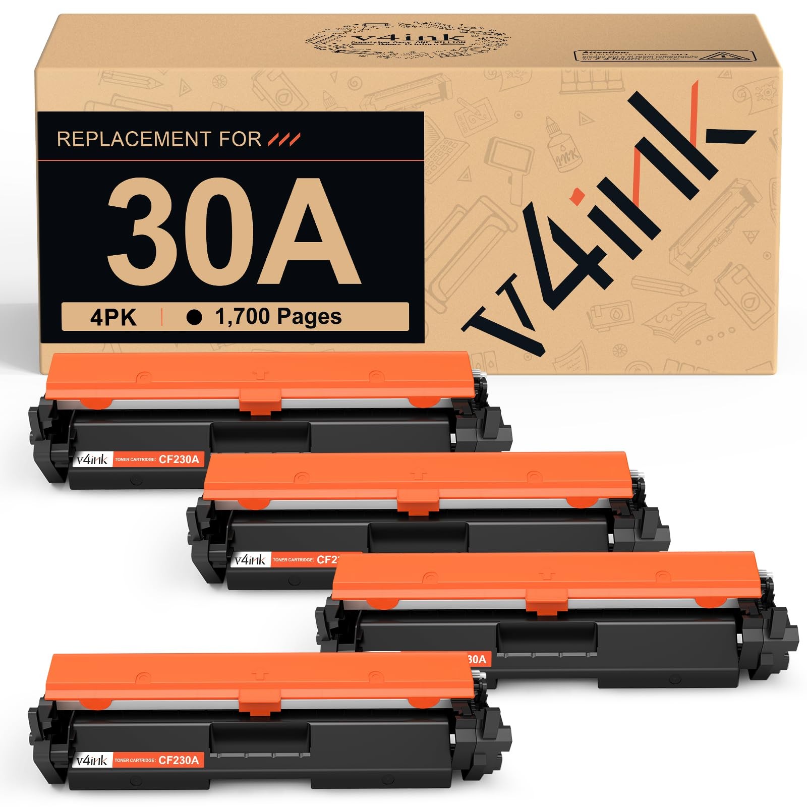 v4ink 30A CF230A Black Toner Cartridge 4 Pack