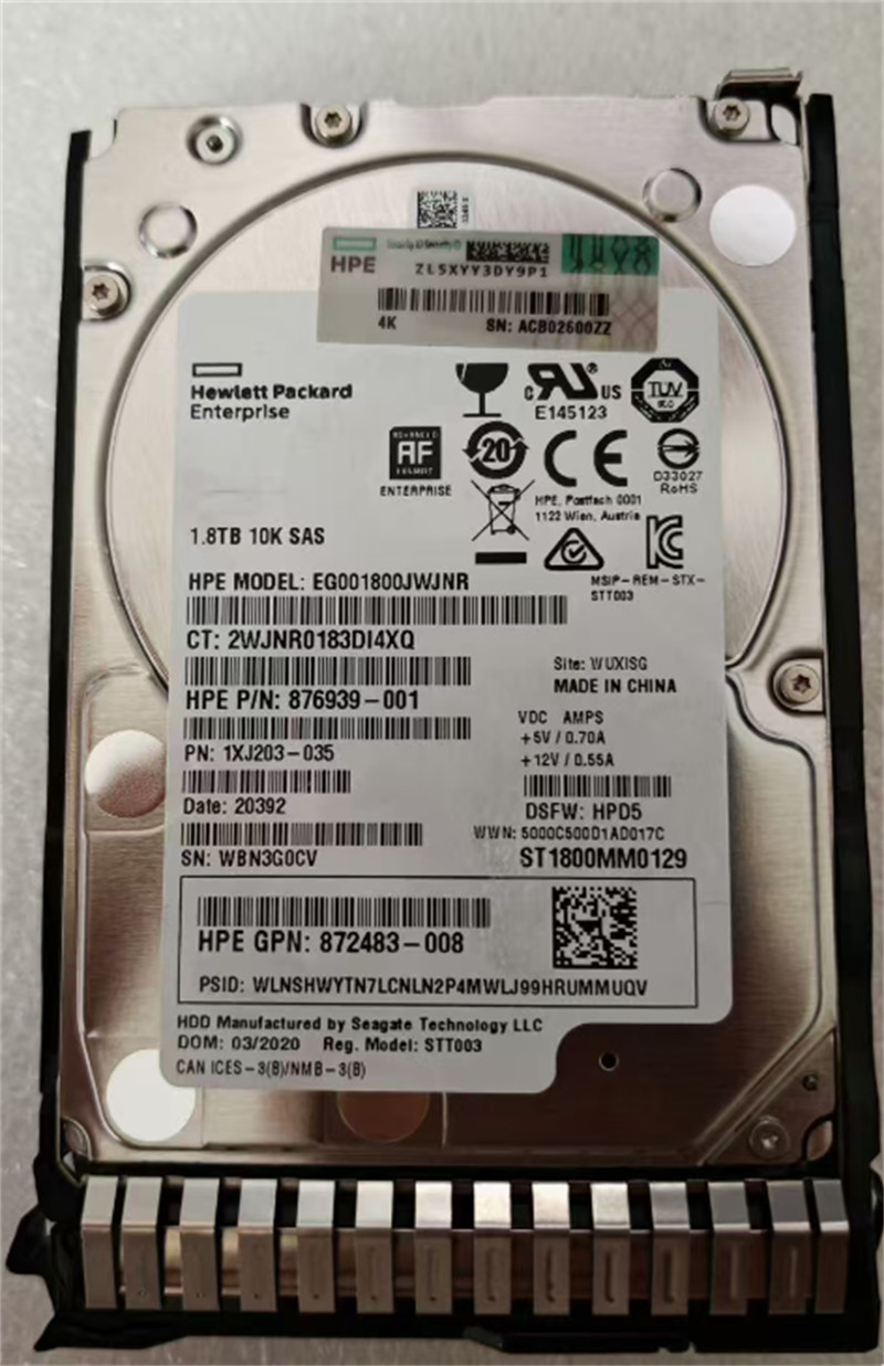 876937-001 HP 1.8TB SAS3 HDD 10K 12Gbps 2.5"  EG001800JWJNL