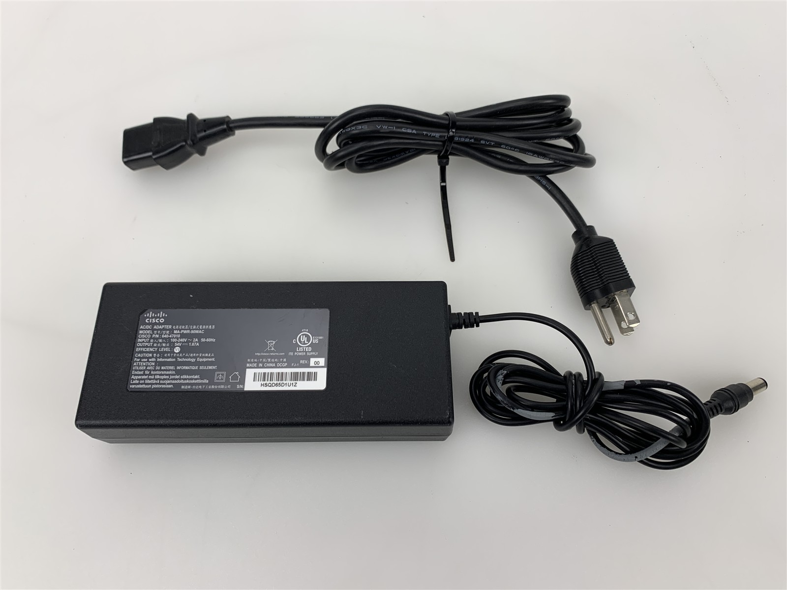 Cisco Meraki MA‑PWR‑90WAC 90‑Watt AC Power Adapter - Black