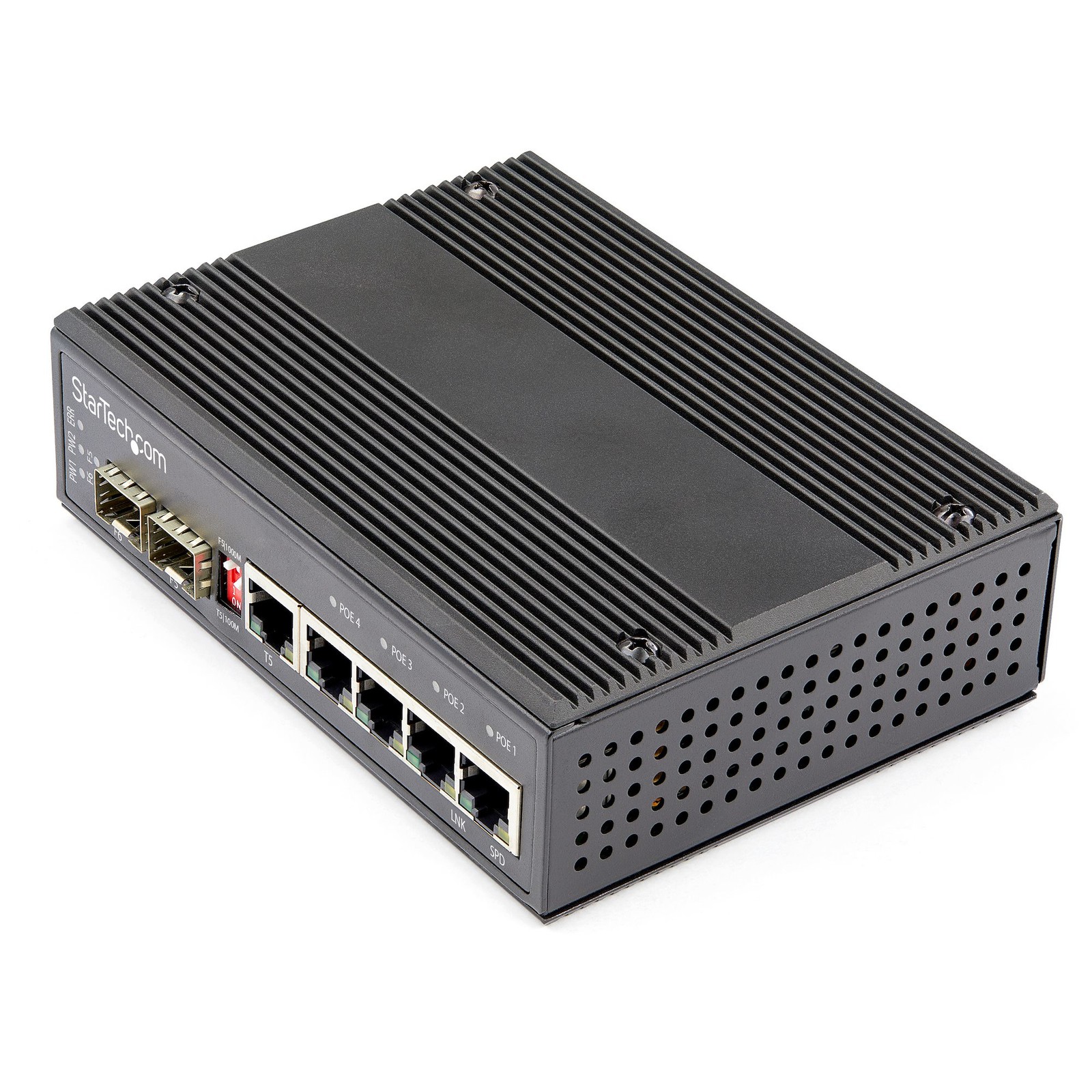 StarTech.com Industrial 6-Port Gigabit Switch, 4 PoE RJ45 + 2 SFP, DIN Mountable