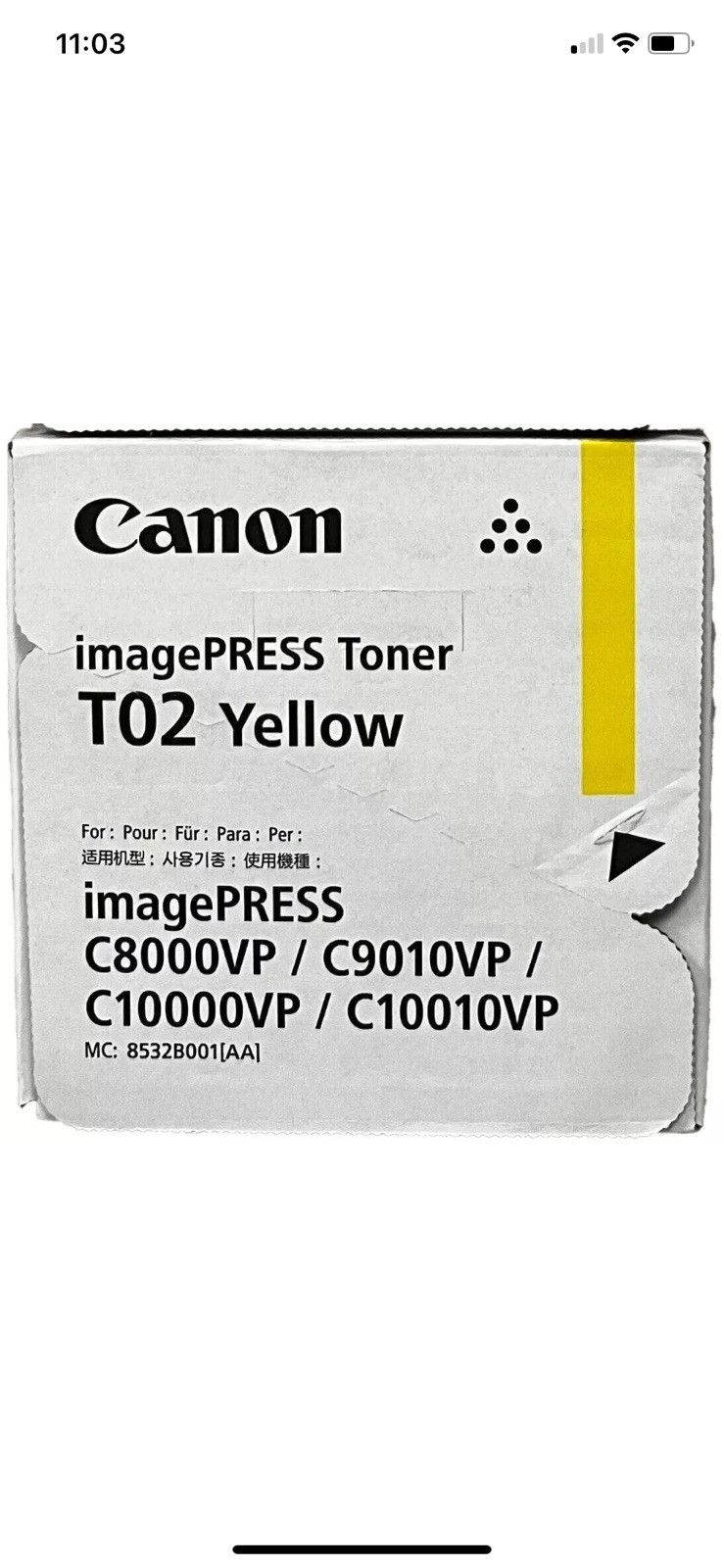 GENUINE CANON T02 (8530B001) Yellow TONER Each