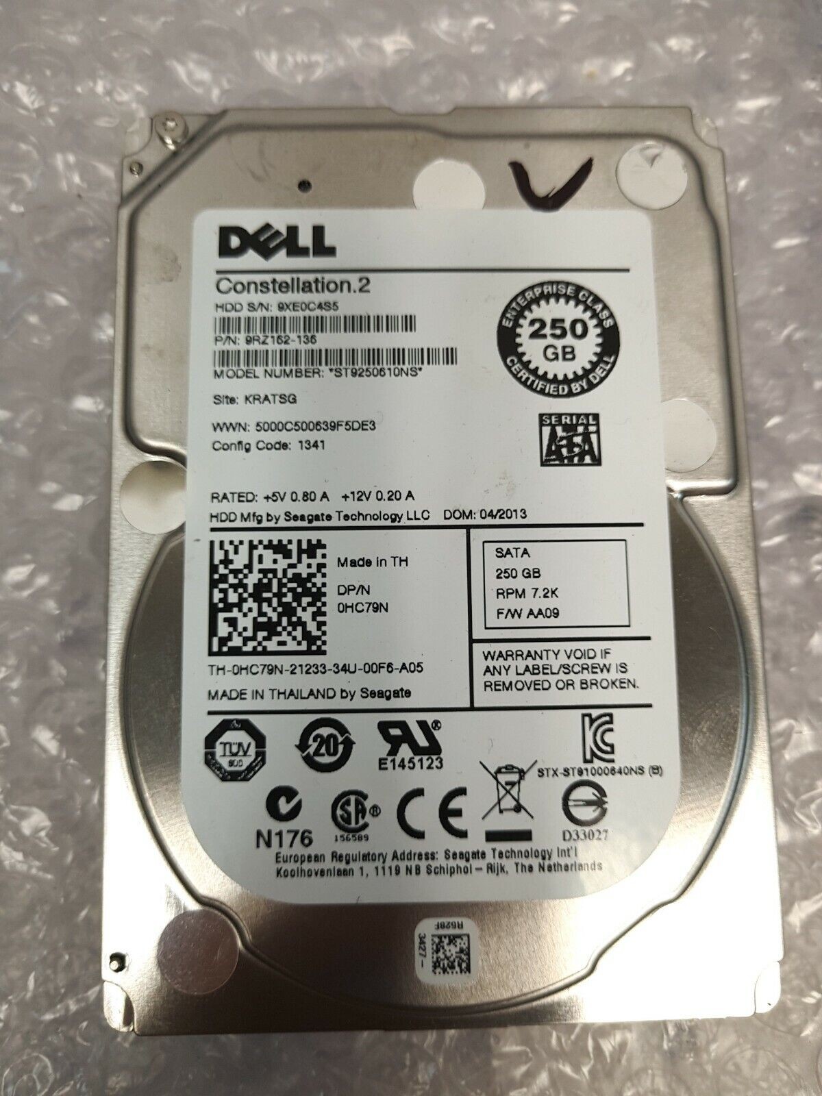 - Dell HC79N Constellation.2 250GB 2.5" SATA Hard Drive ST9250610NS Tested
