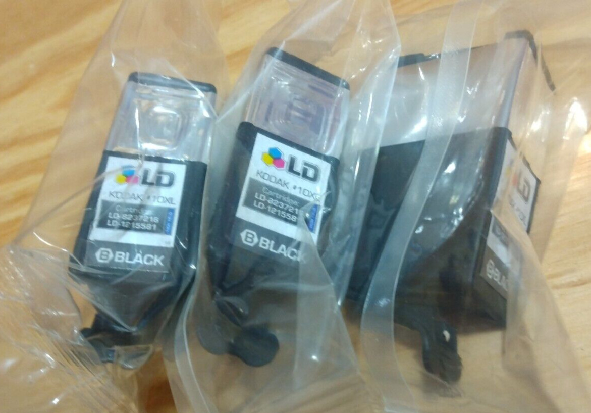Lot of 3 SEALED LD Black Ink Cartridges for Kodak (#10XL Replacement) [Free S&H]