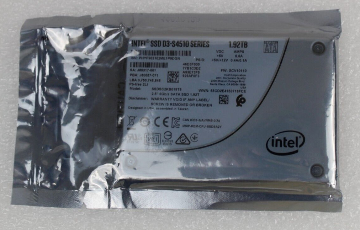 compatible Intel 1.92TB TLC SSD SSDSC2KB019T801 D3-S4510 SFF 2.5" SATA-III 6Gbps