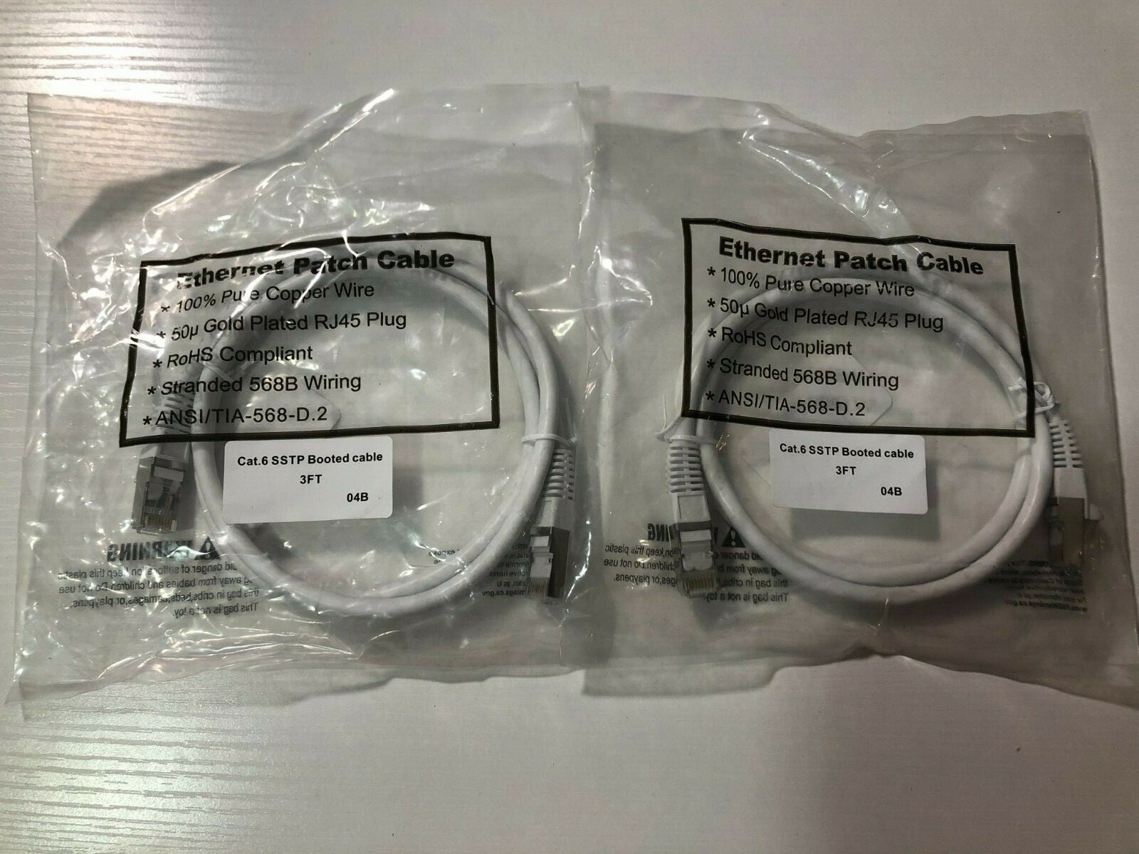 Cat 6 SSTP Ethernet Patch Cable 3' - 2 Pack - NEW