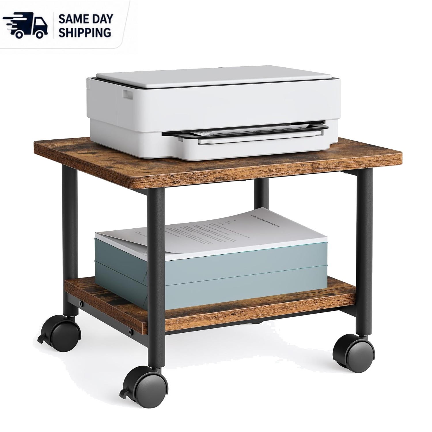 Elegant Mobile Printer Stand - 2 Tier Rack with Locking Wheels & Durable Design
