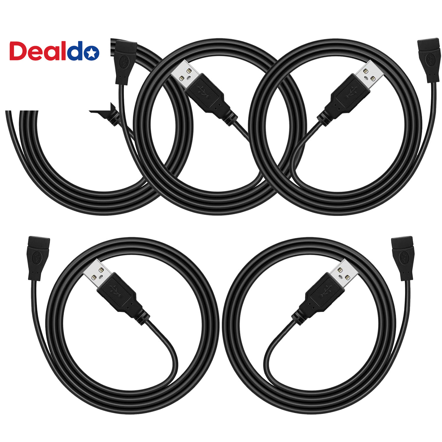 USB Extension Cable 3Ft 5 Pack Bulk, USB a 2.0 Male to Female Extension Cord for