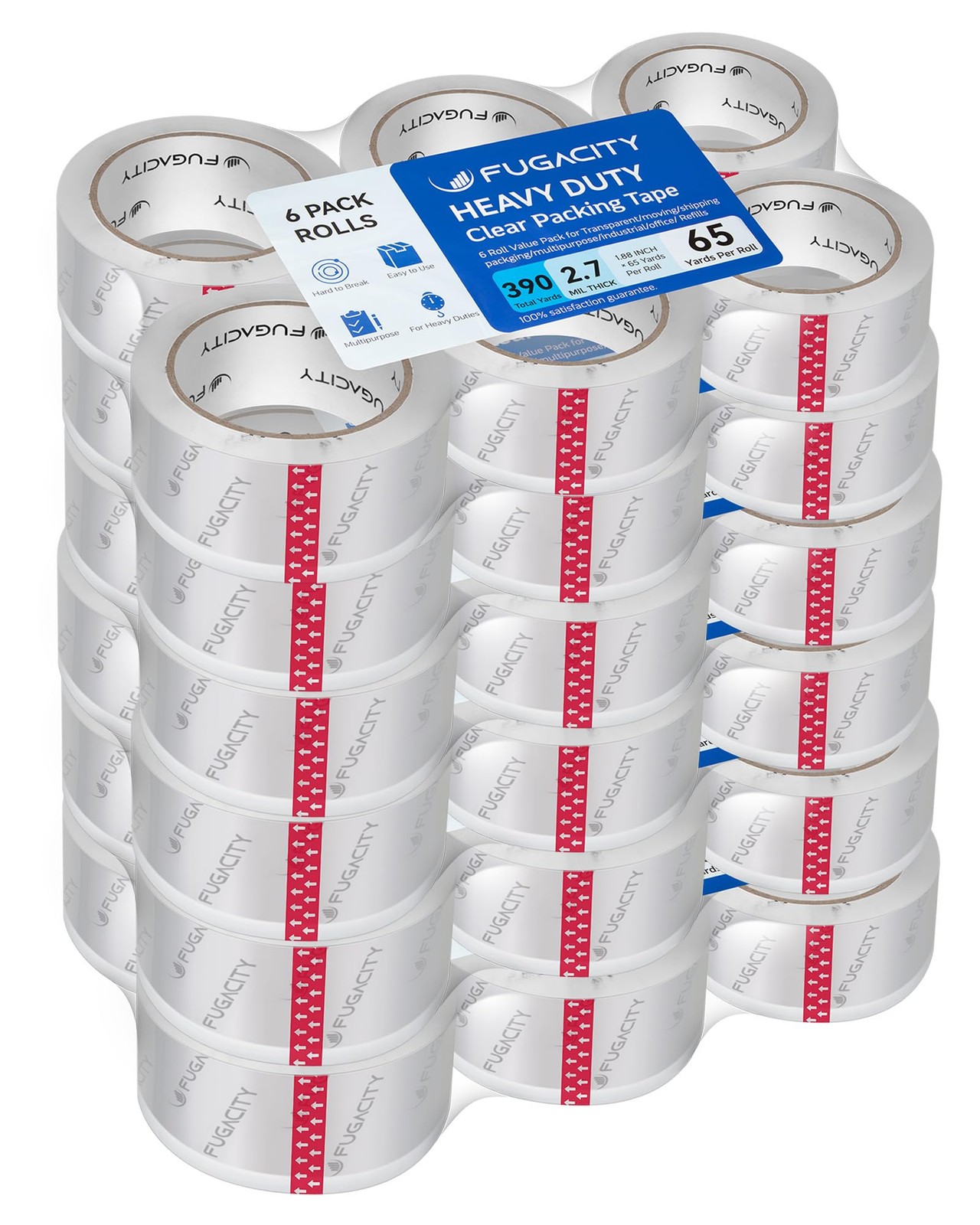 Packing Tape 1.88 in 65 Yards Per Roll 36 Rolls Transparent PT-36 FugaCity Clear