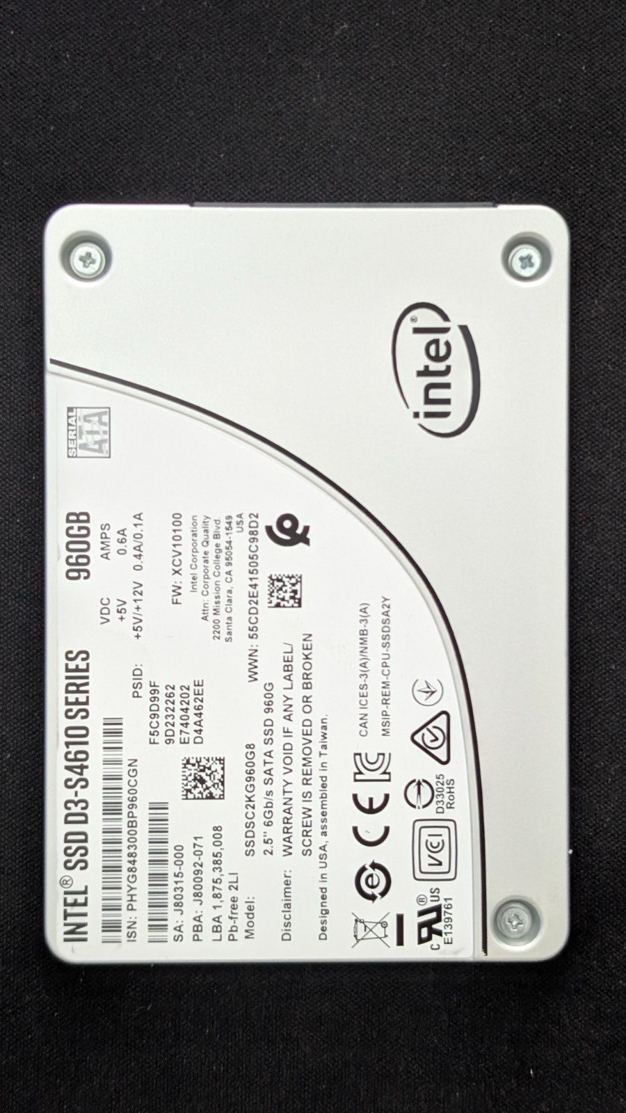 Intel SSD D3-S4610 960 GB 2.5" (SSDSC2KG960G8)