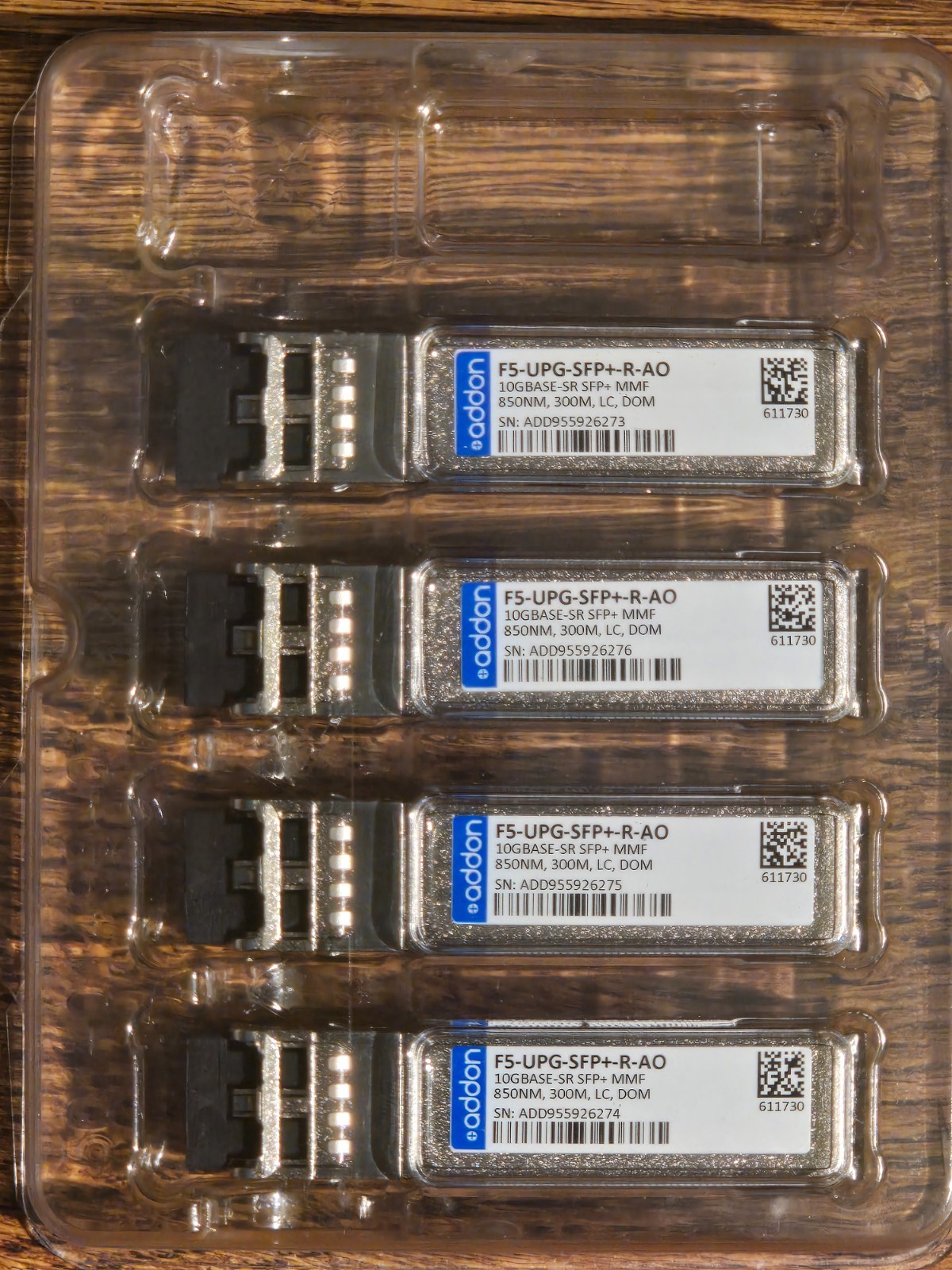 QTY 4  Addon - F5-UPG-SFP+-R-AO 10G BASE-SR SFP+ MMF 850nm 300m LC