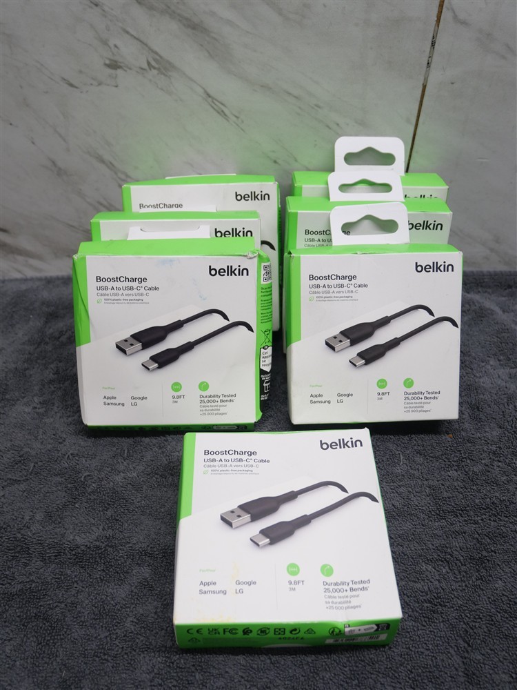 Lot of 7 NEW Belkin BoostCharge USB-A to USB-C 3M 9.8FT Cables CAB001BT3MBK
