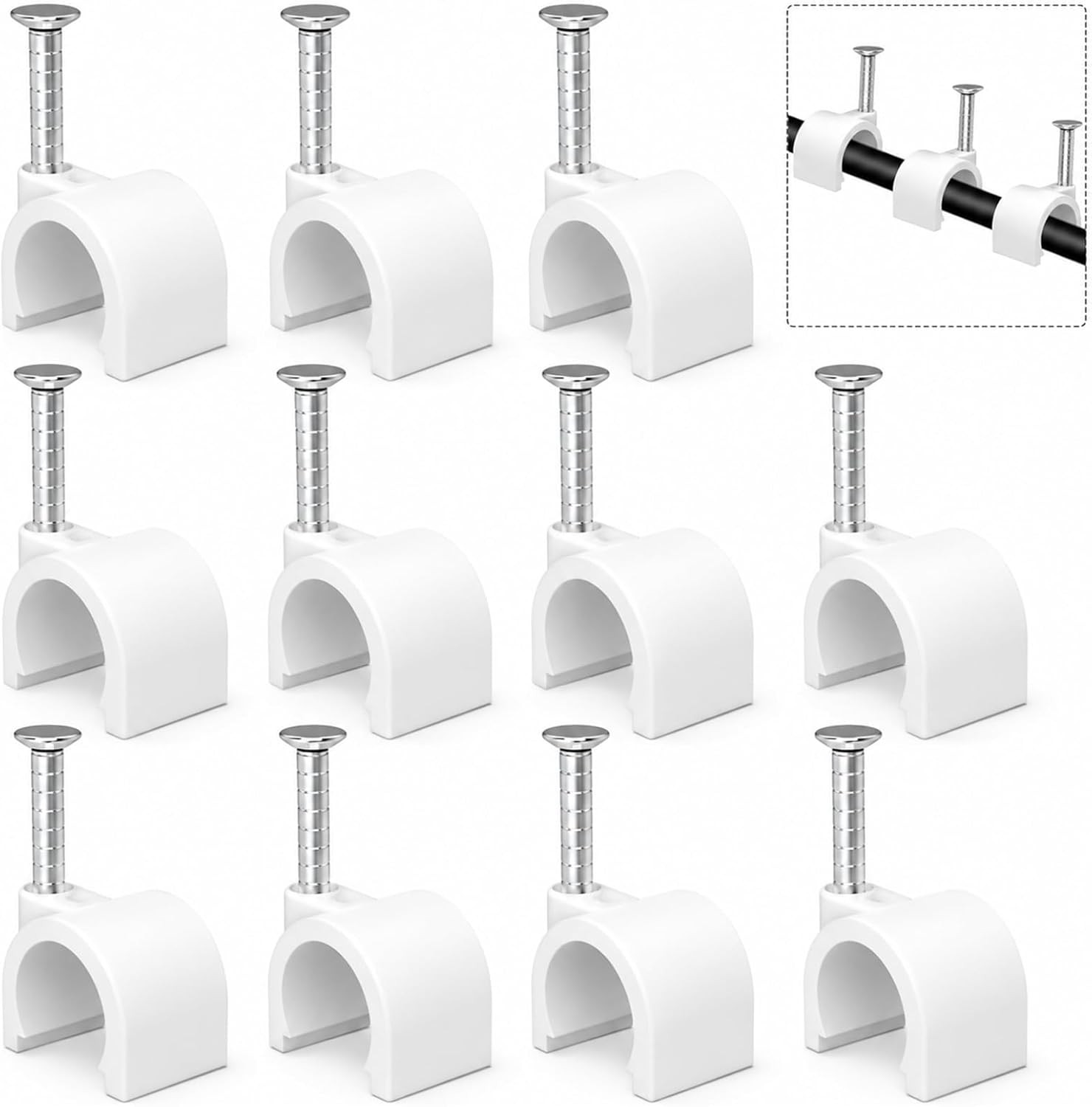 100pcs 10mm Nail In Cable Clips Wire Holders Cord Organizer Wall Mount Tacks Set