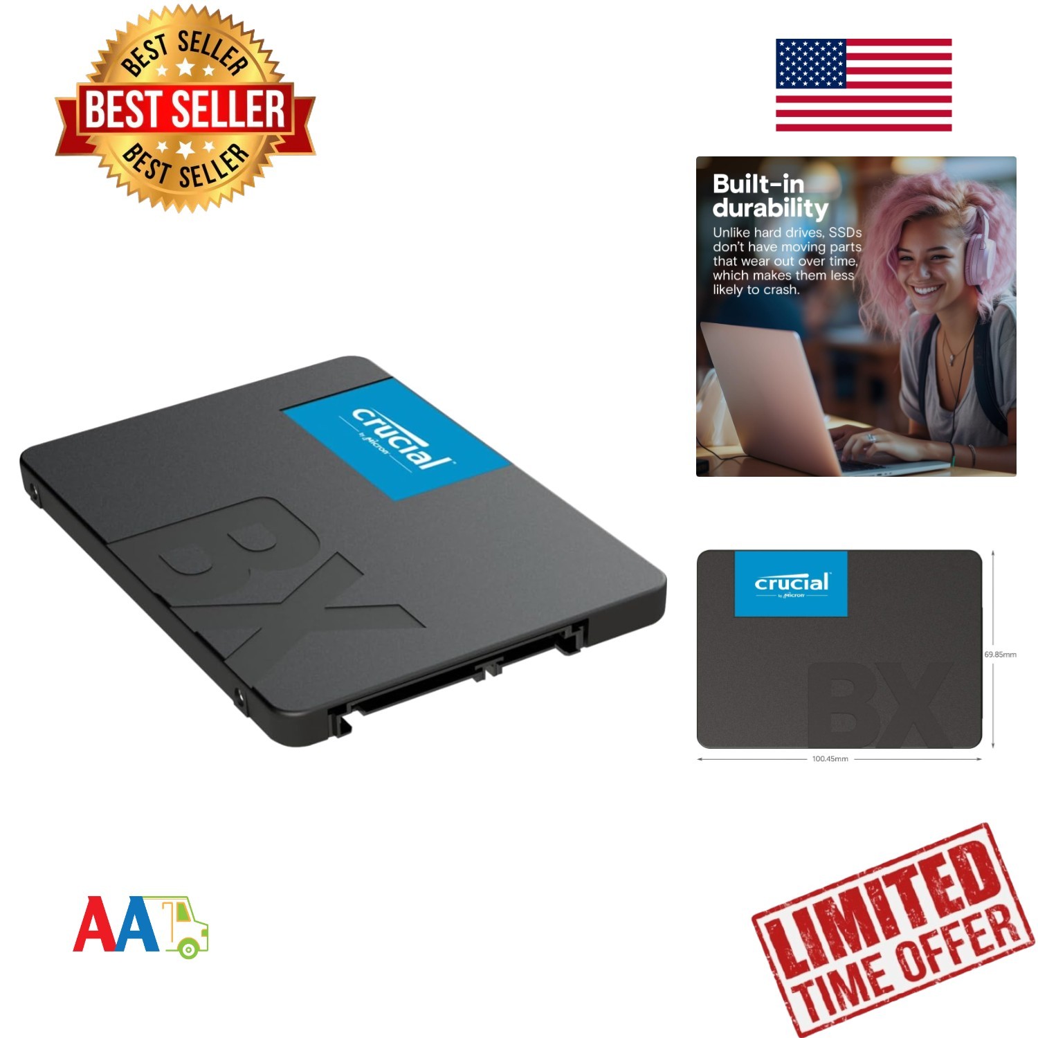 Crucial BX500 240GB 3D NAND SATA SSD - 540MB/s for Ultimate Performance