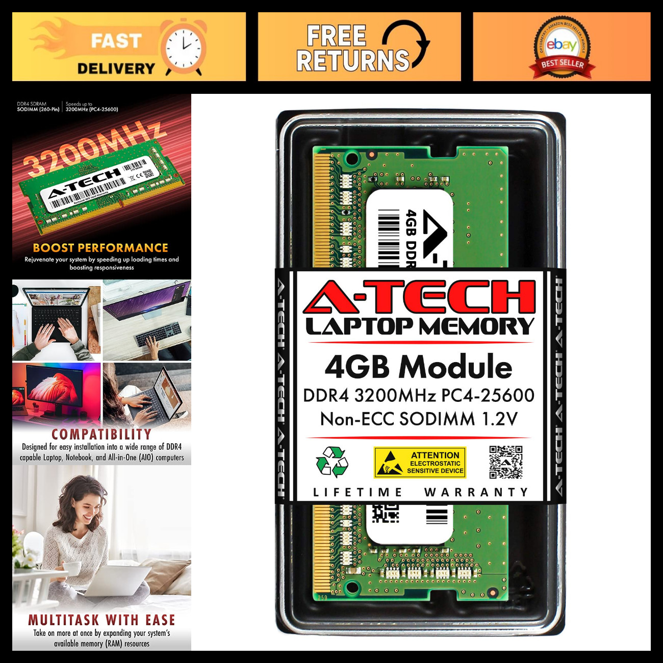 4GB DDR4 3200MHz SODIMM Laptop RAM Memory Upgrade PC4-25600 High Speed