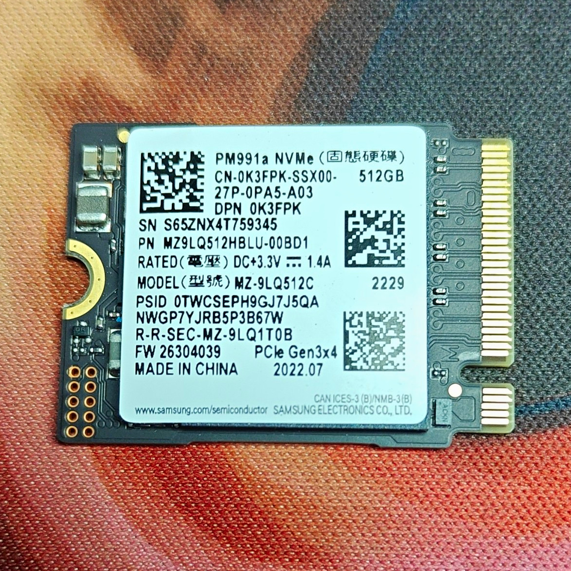 Samsung PM991a 512GB M.2 NVMe PCIe Gen3x4 Internal SSD 3100MB/s MZ-9LQ512C