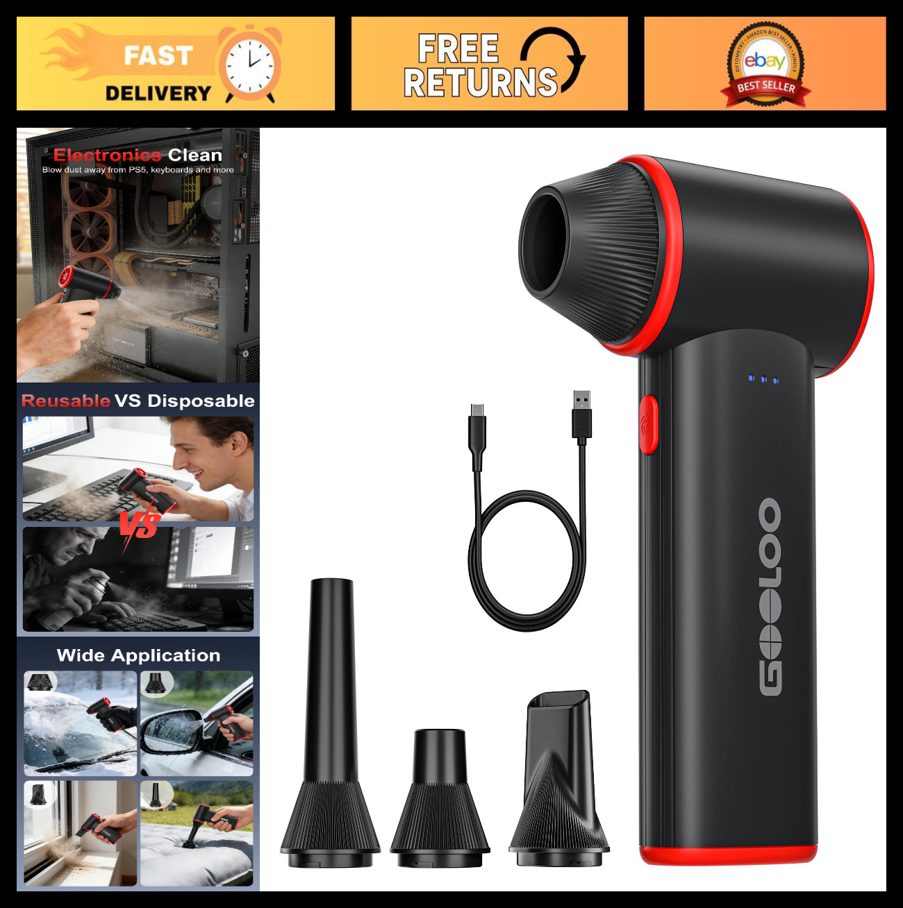 High-Power Cordless Air Duster 150,000 RPM - Rechargeable Mini Blower for PC, Ca