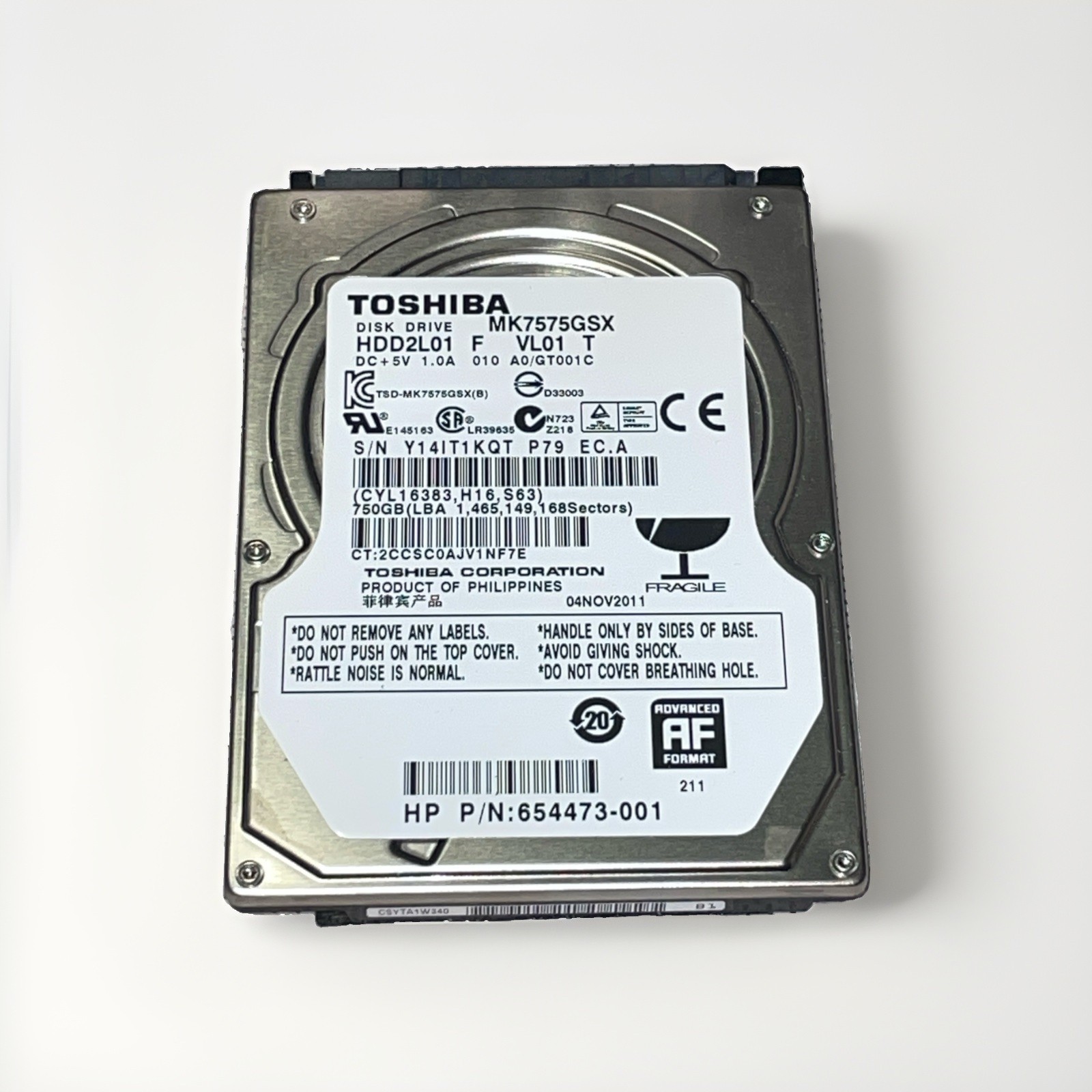 750GB Toshiba MK7575GSX 8MB Catch 6Gbs 5400RPM 2.5" SATA Hard Drive HDD
