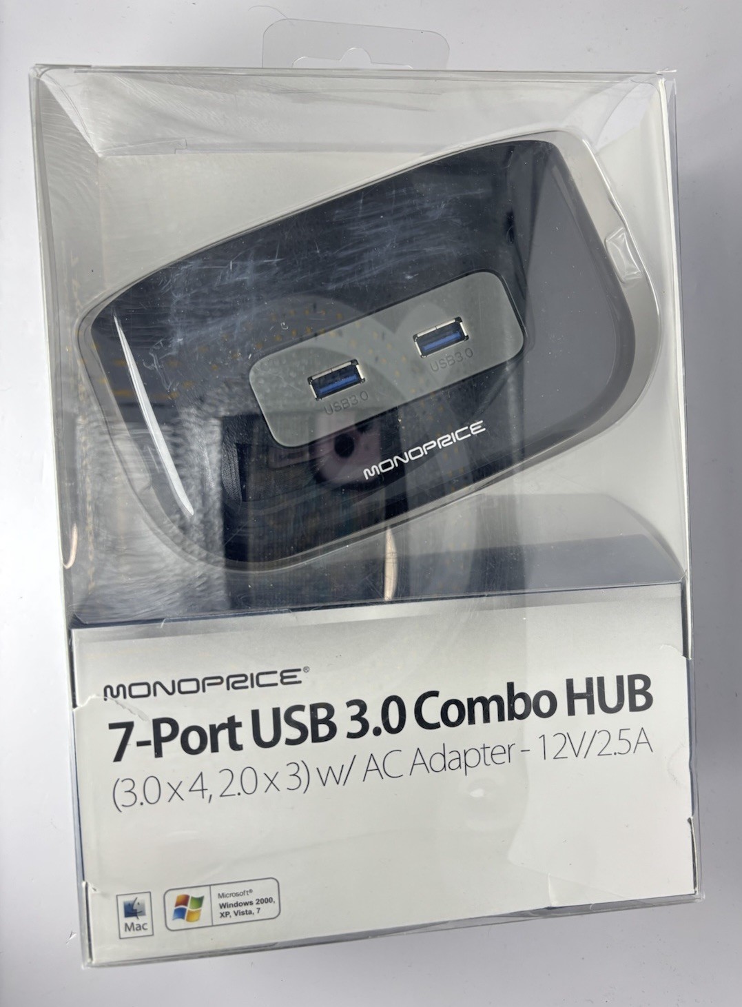 Monoprice 7-Port USB 3.0 Combo Hub with AC Adapter 12V/2.5A – Powered USB Hub