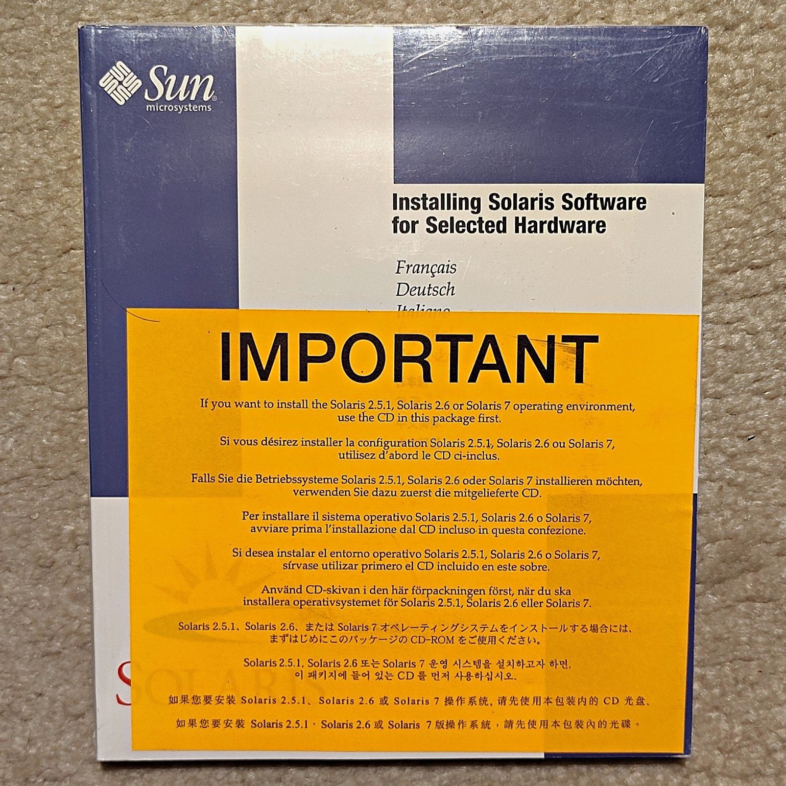 Vintage Sun Microsystems Solaris Hardware Installation Kit 798-2851-01 - SEALED