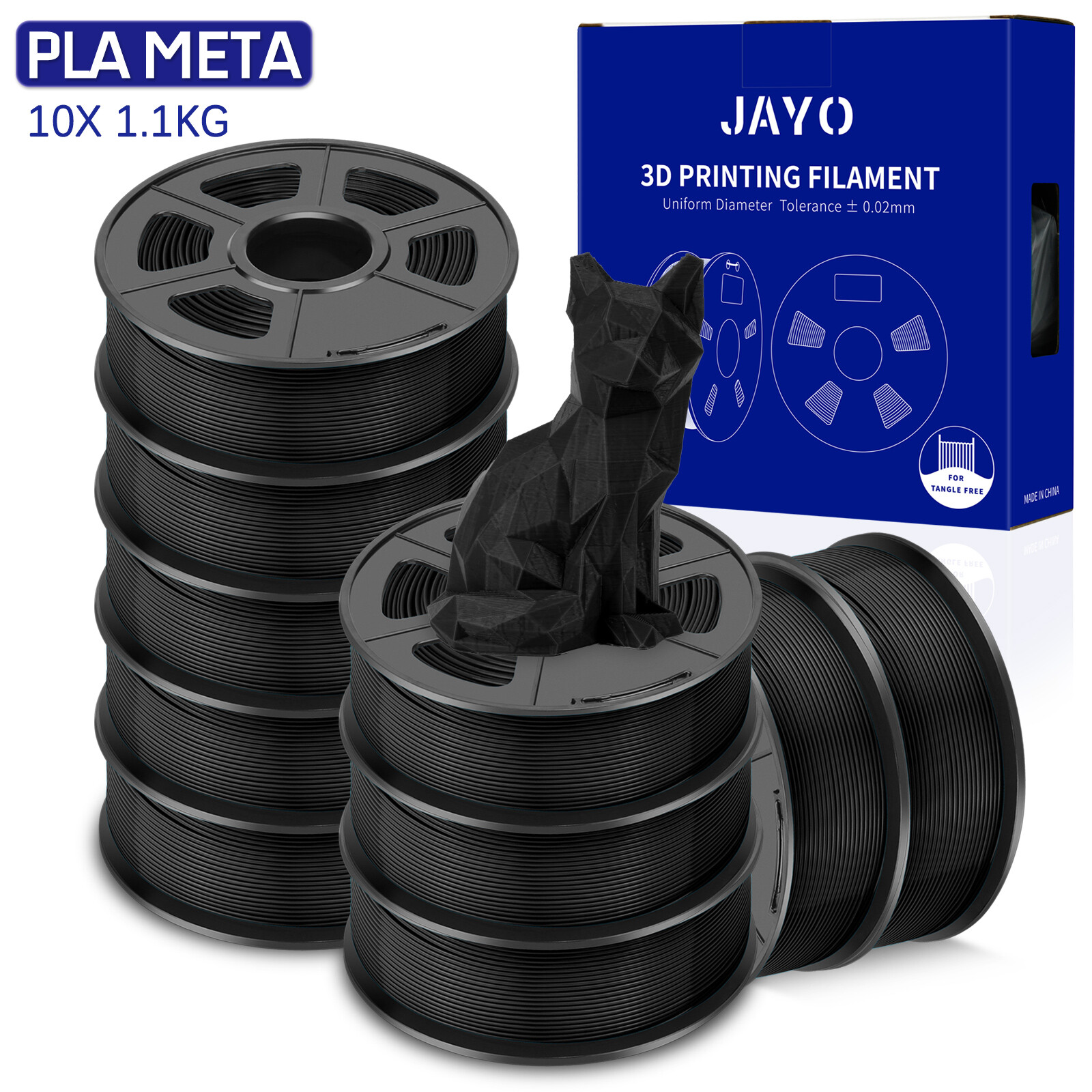 JAYO 10 Rolls PLA Meta 1.75MM 3D Printer Filament 1.1KG Spool High Liquidity