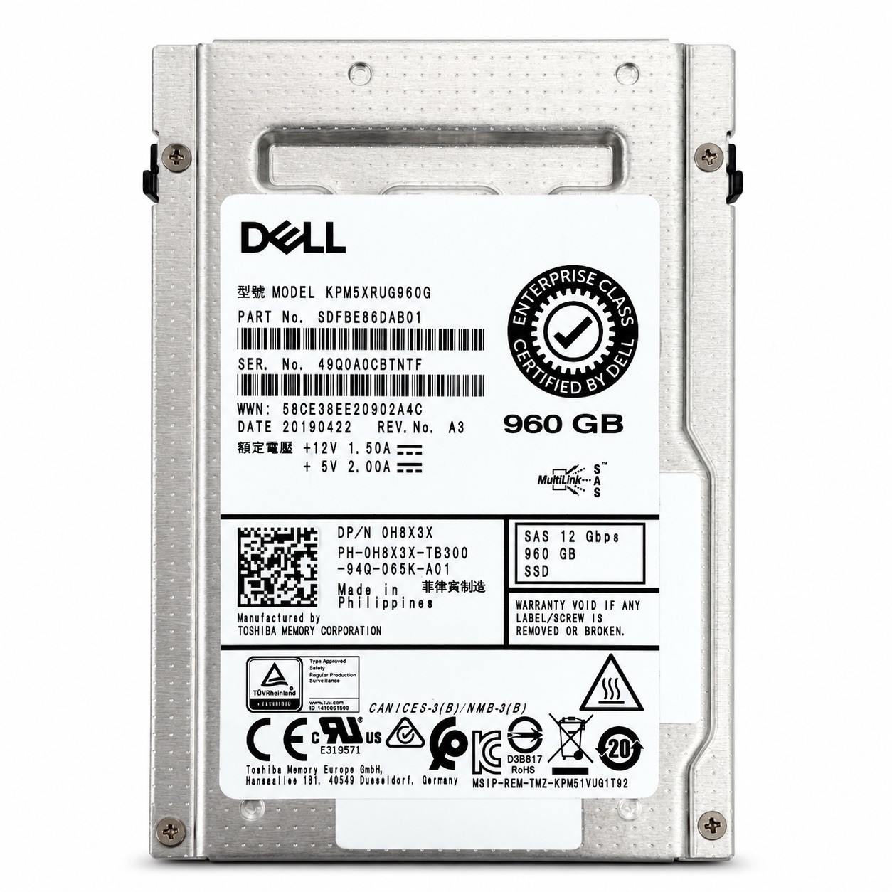 Dell Toshiba 960GB SAS 12Gb/s 2.5in Enterprise SSD KPM5XRUG960G 