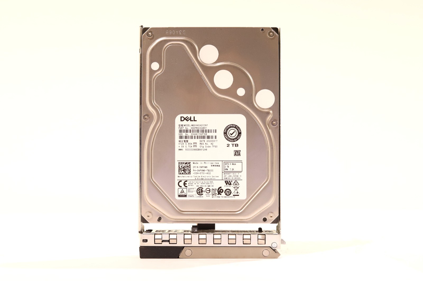 Dell MG04ACA200NY 2TB 3.5" 6Gb/s 7.2K RPM SATA HDD W/Caddy Dell P/N: 0NPVM6