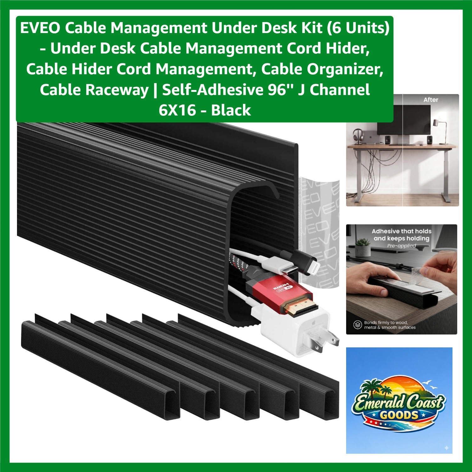 6-Piece Cable Management Set - Modern Under Desk Wire Organizer, Tool-Free Setup