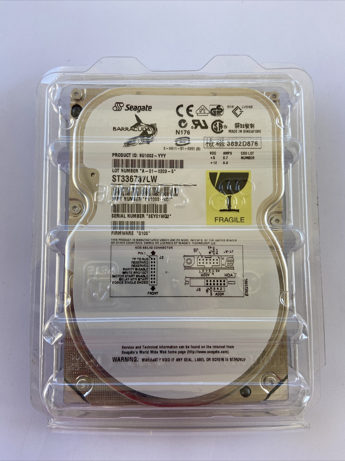 SEAGATE BARRACUDA 36.9GB 7.2K ULTRA 160 SCSI 3.5'' ST336737LW ✈️📦