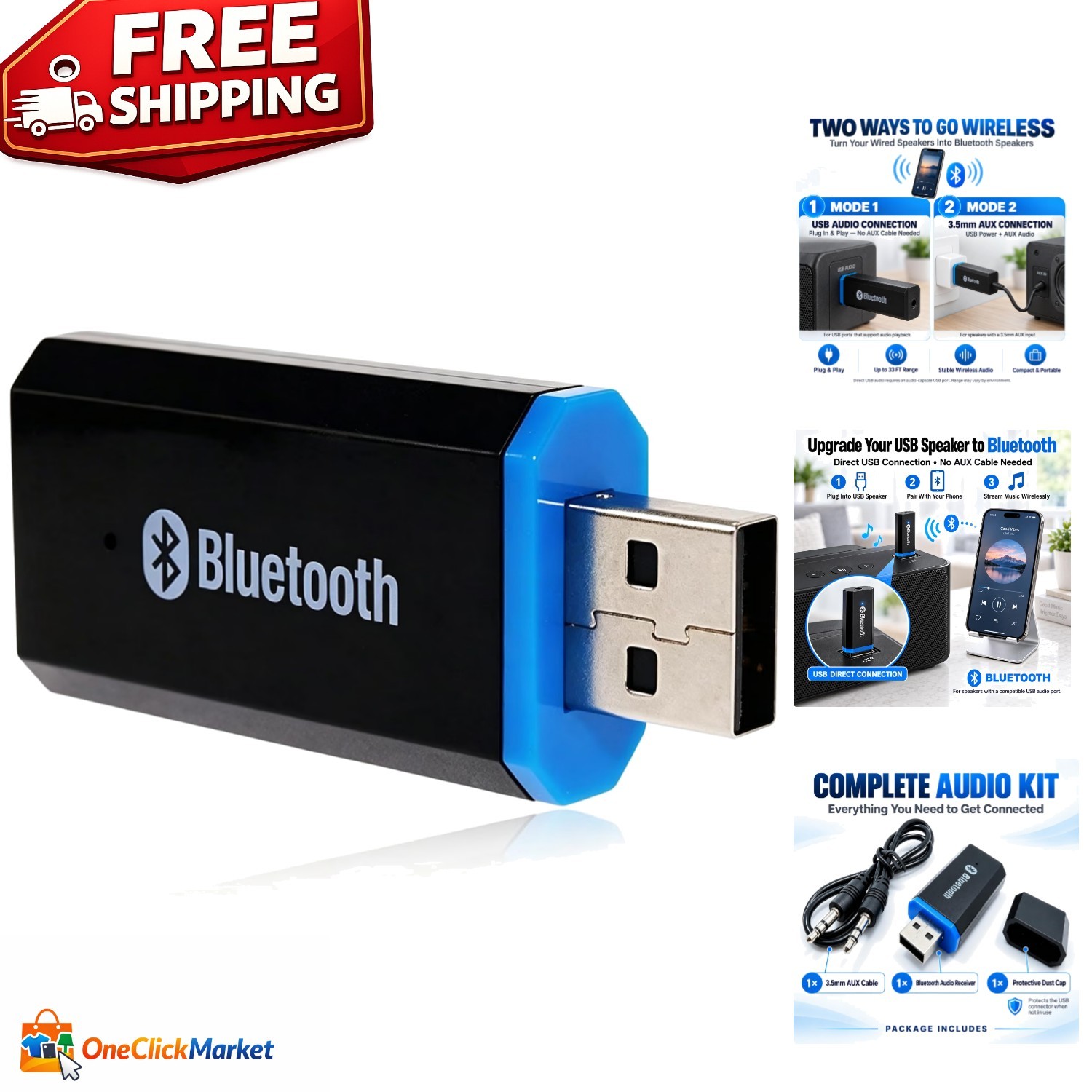 Versatile Wireless Bluetooth Adapter - Upgrade Speakers and Car Stereo with AUX